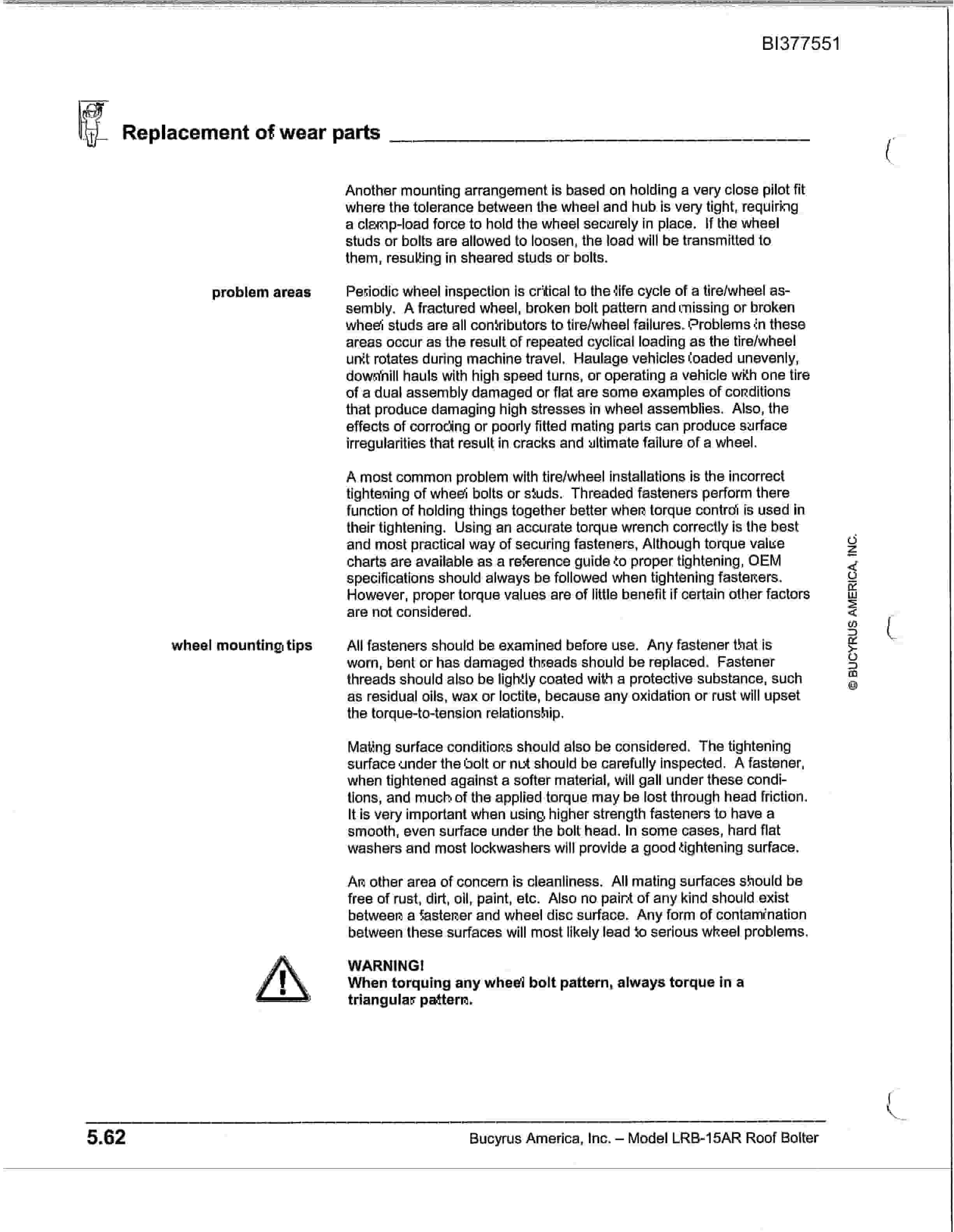 Bucyrus 62 Roof Bolter Technical Manual BI377551-5