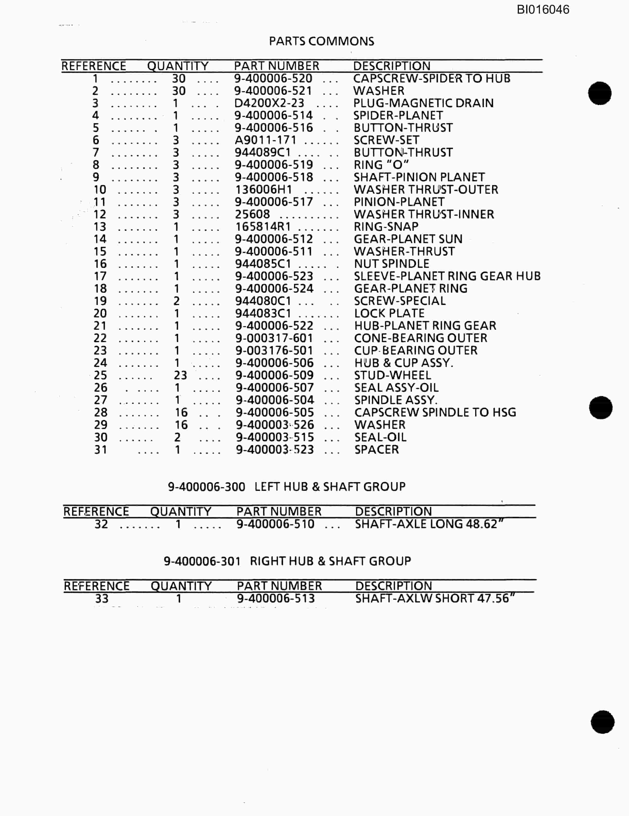 Bucyrus 630 Parts Catalog BI016046-2