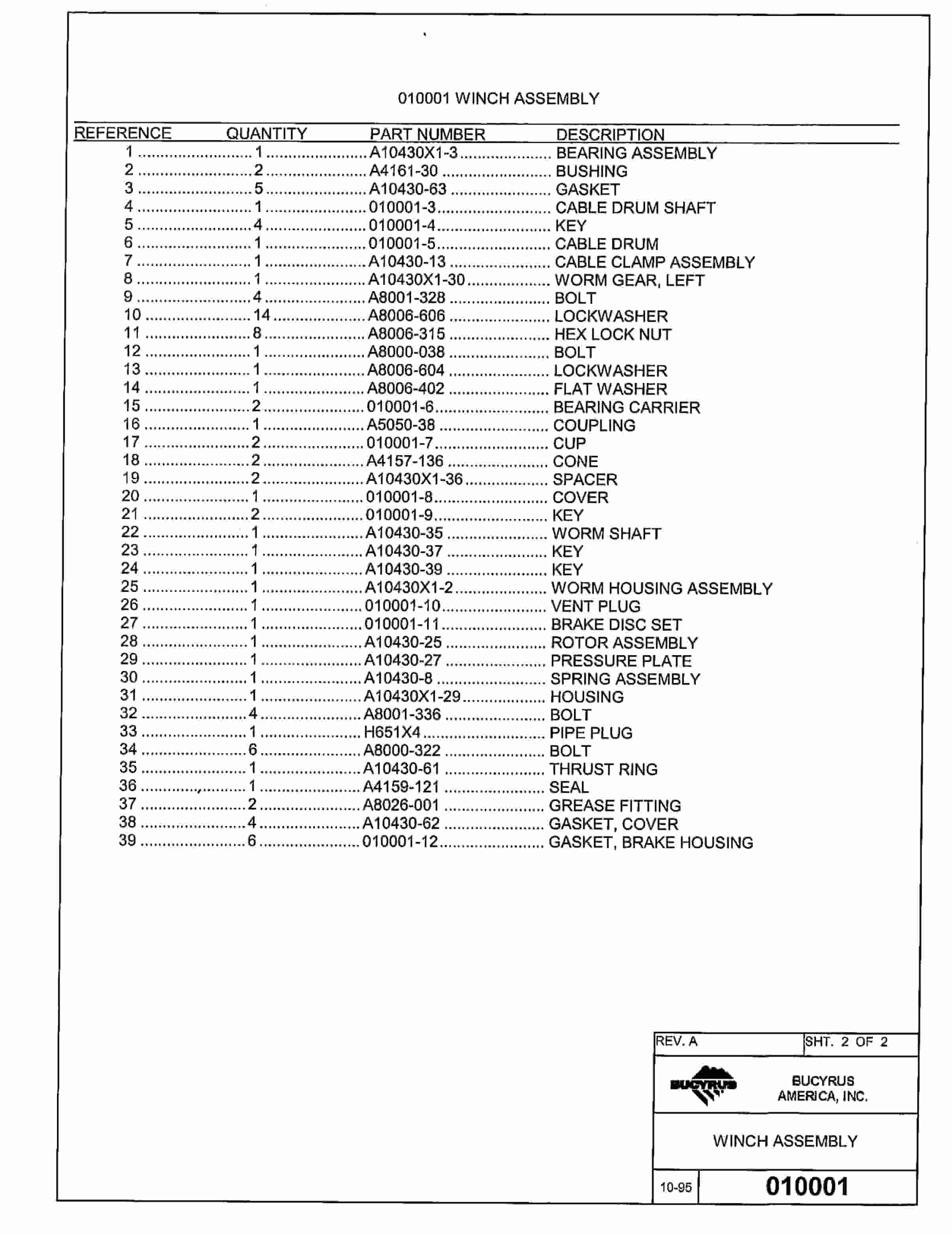 Bucyrus 636 Parts Catalog BI016072-2