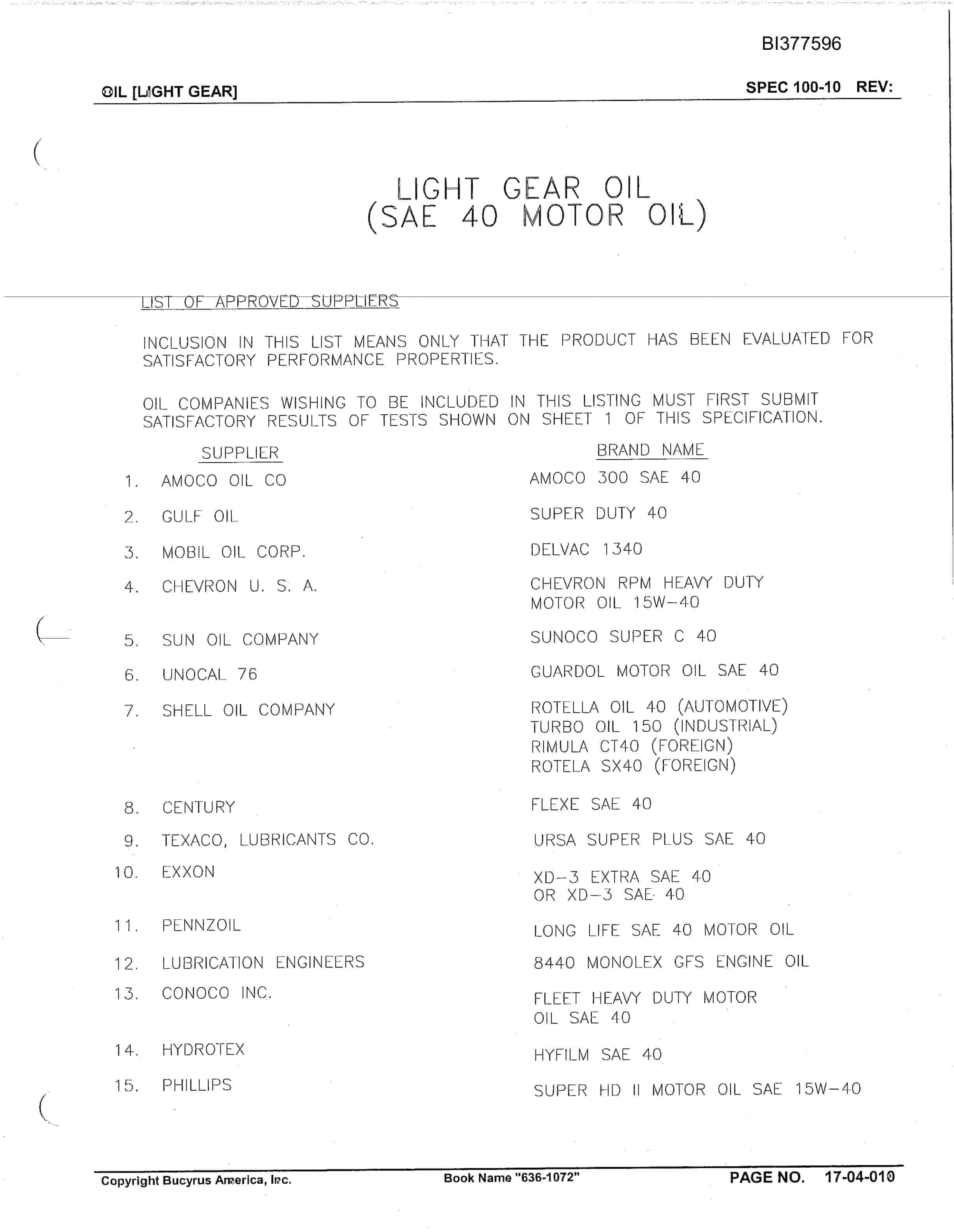 Bucyrus 636 Versatrac Parts Catalog BI377596-3