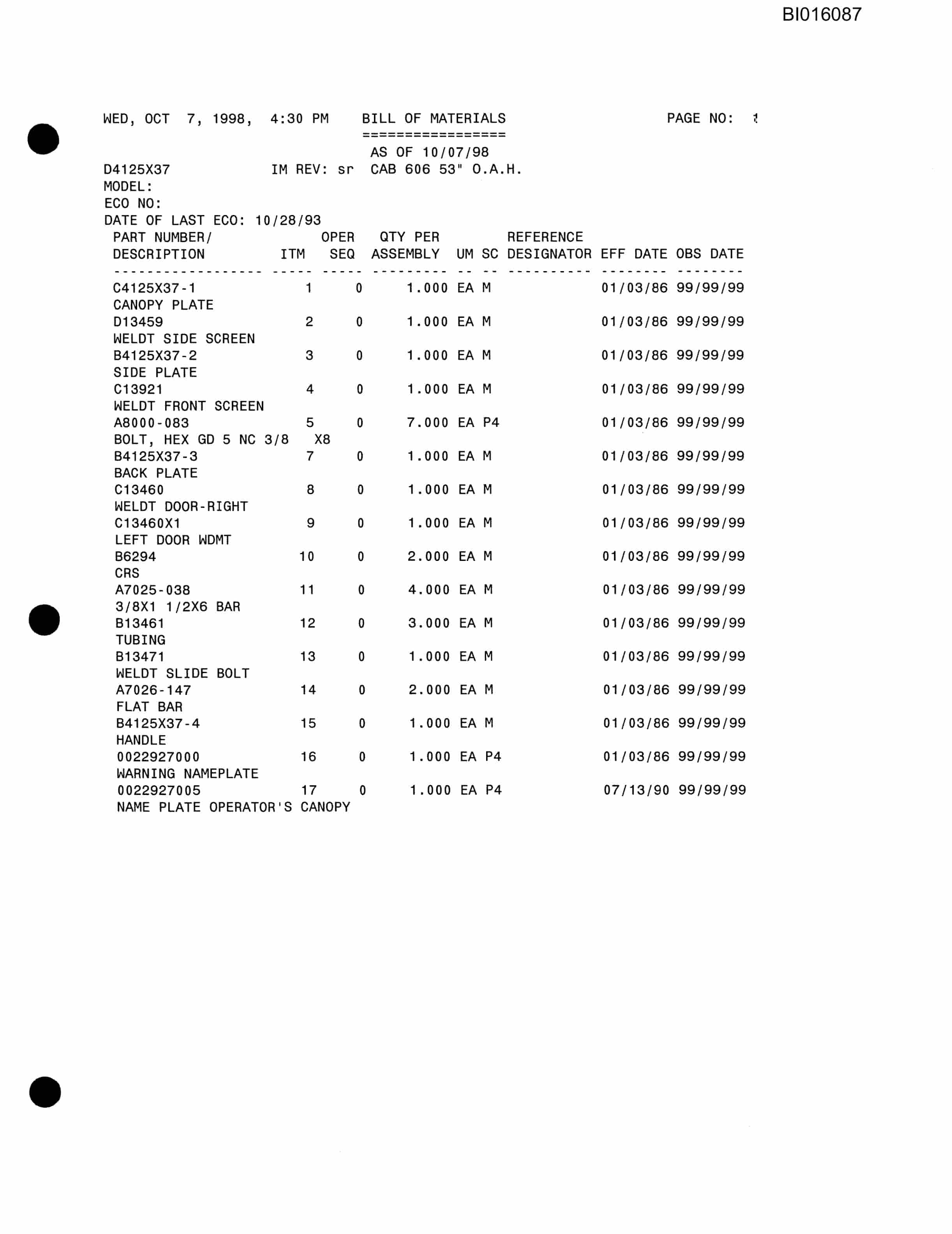 Bucyrus 6418 Parts Catalog BI016087-2