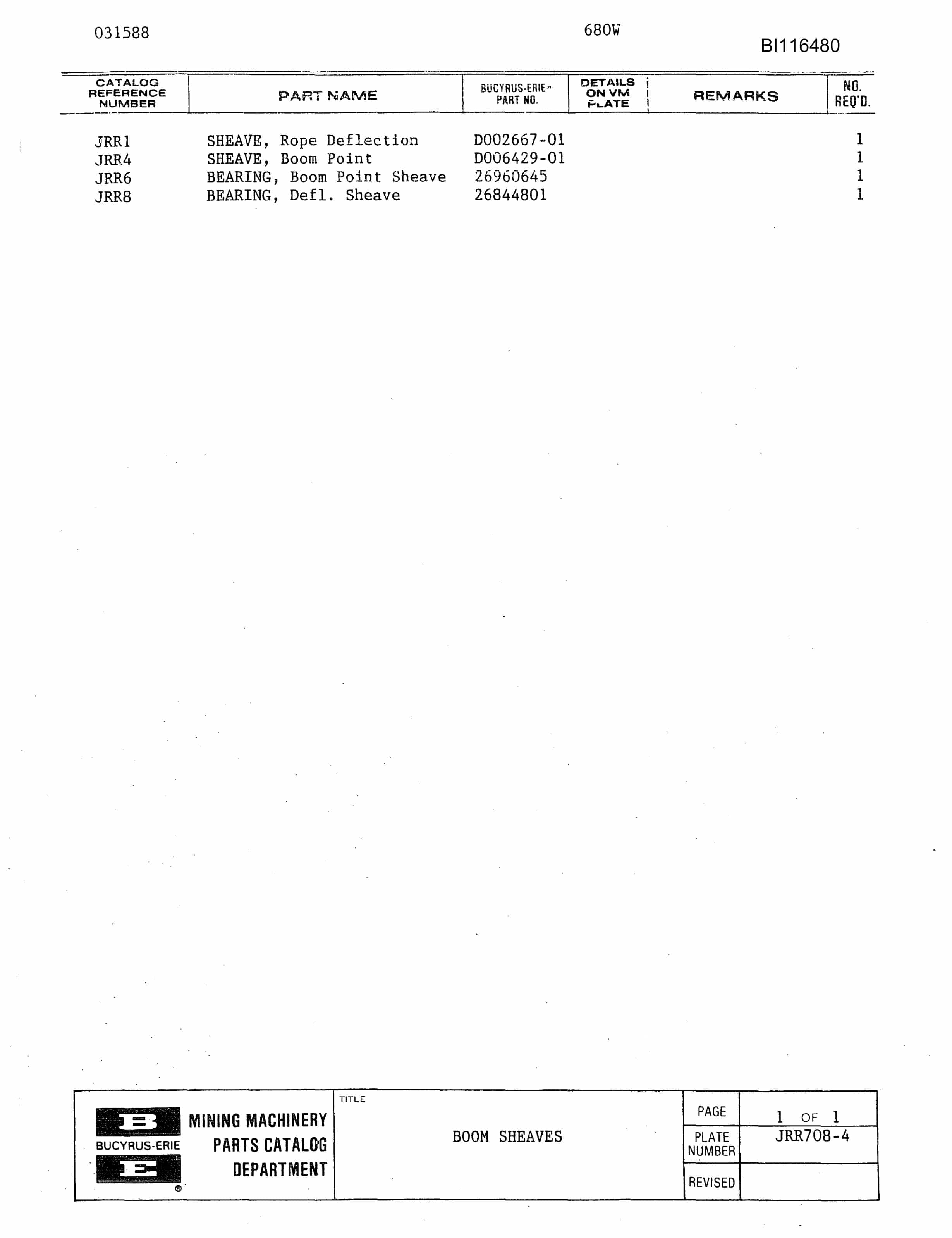 Bucyrus 680W Parts Catalog BI116480-2