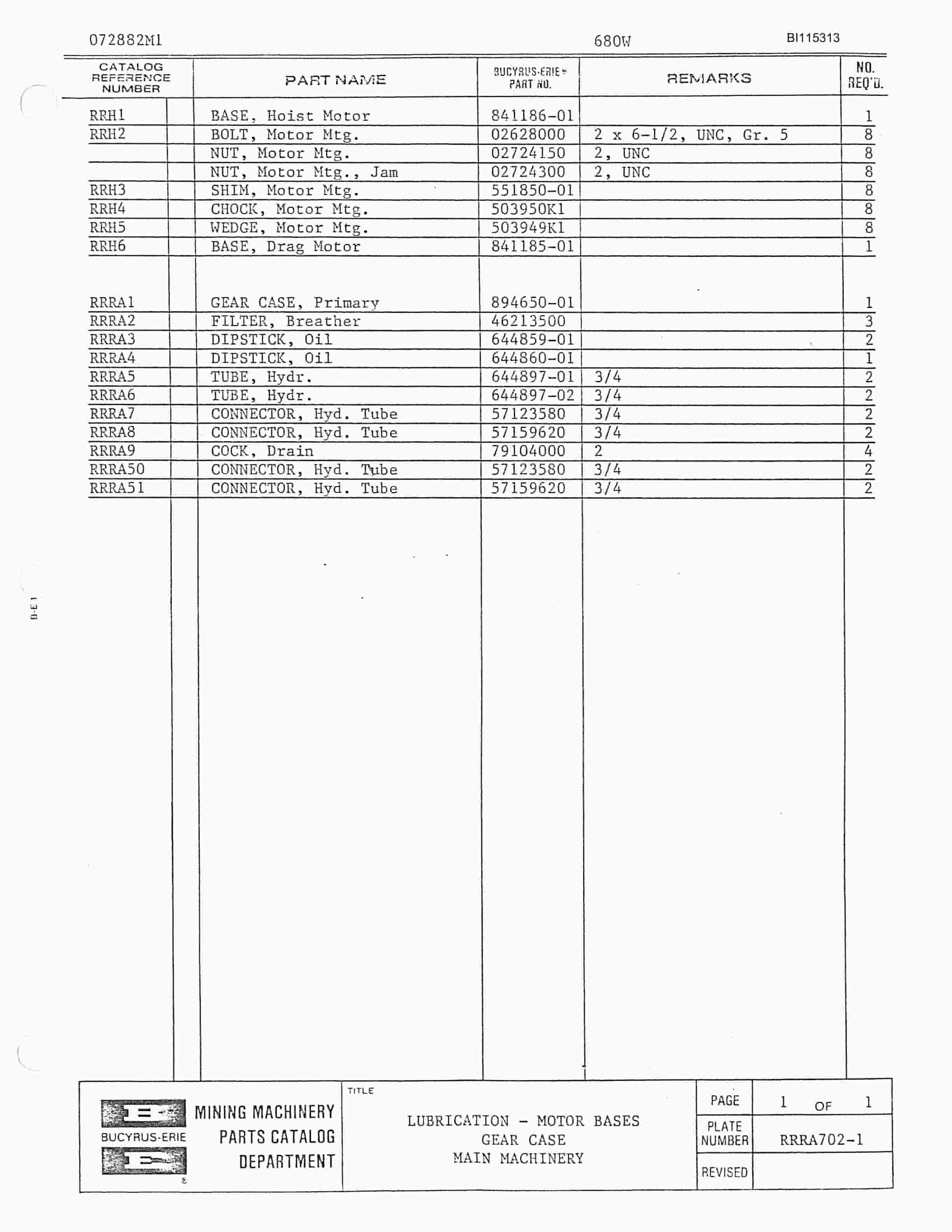 Bucyrus 680W Walking Dragline Parts Catalog BI115313-4