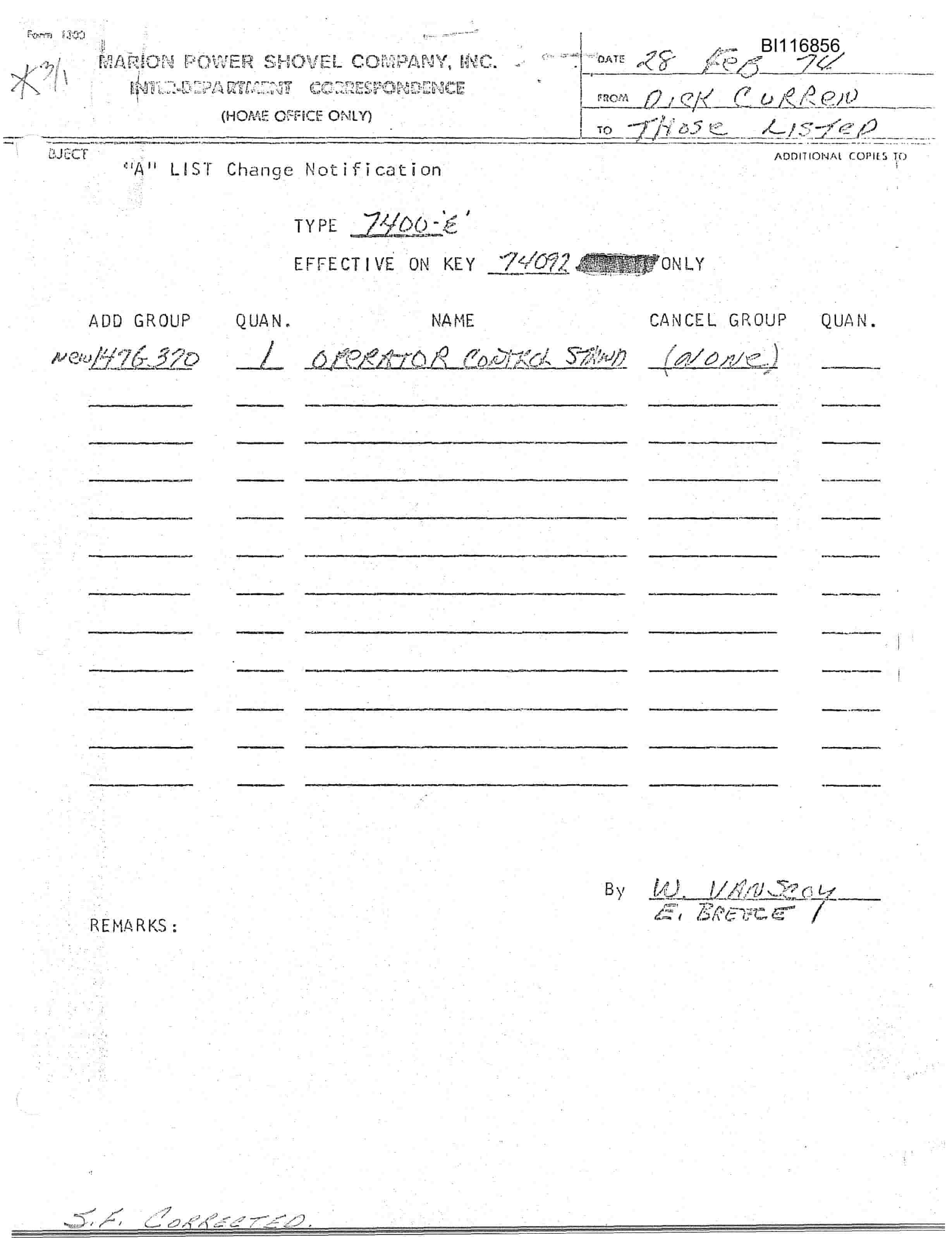 Bucyrus 7400-E Walking Dragline Parts Catalog BI116856-2