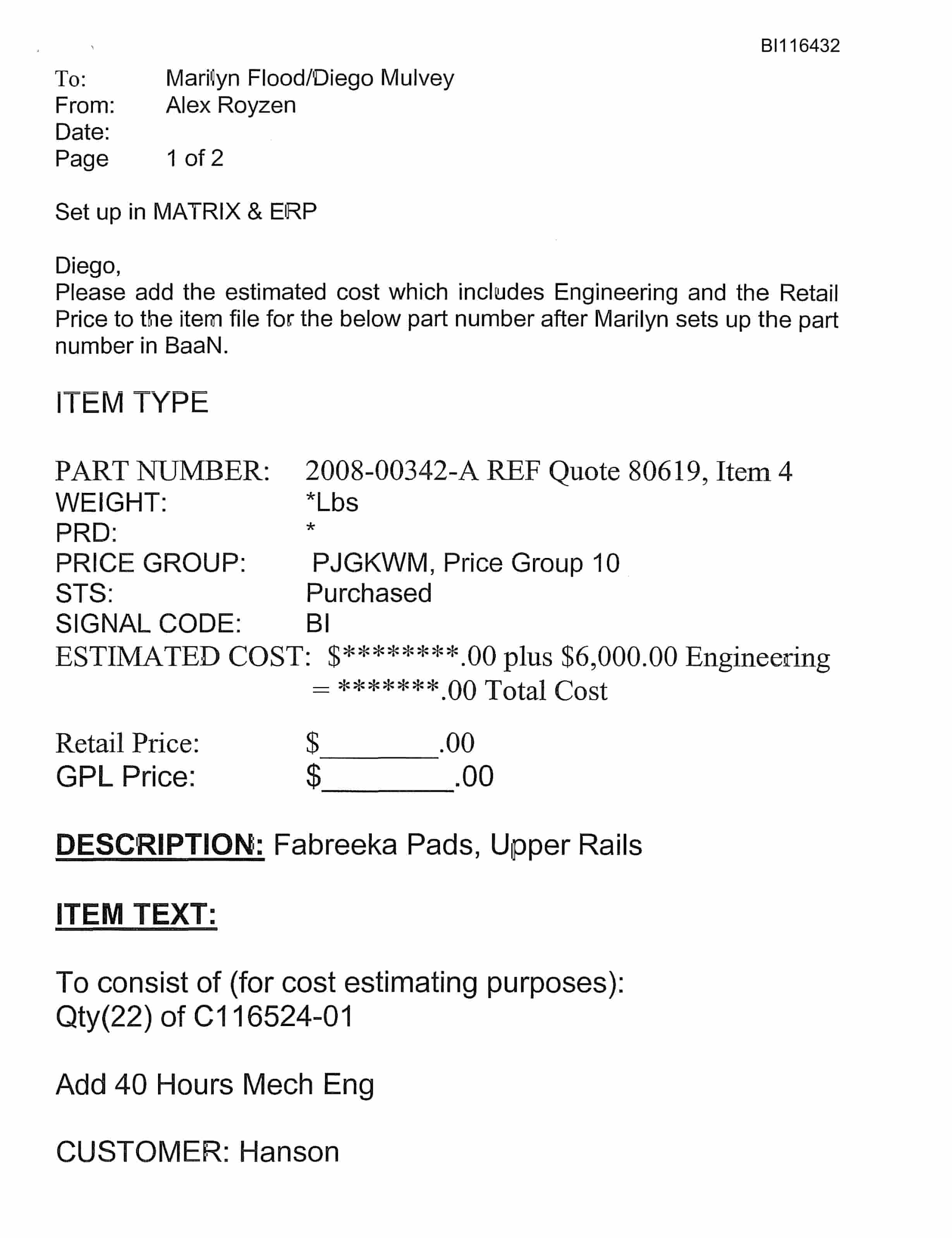 Bucyrus 7400 Parts Catalog BI116432-4