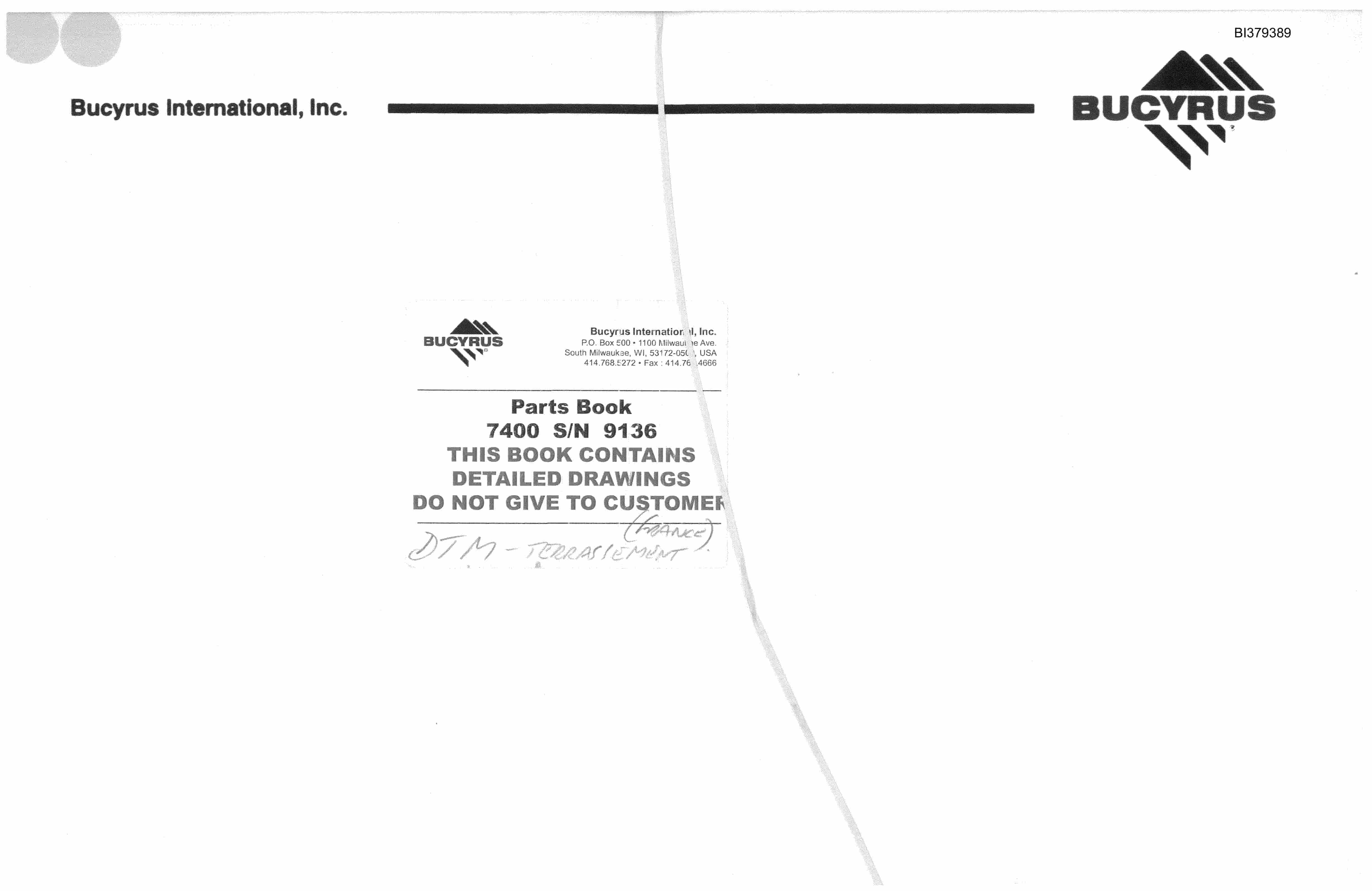 Bucyrus 7400 Walking Dragline Parts Book BI379389