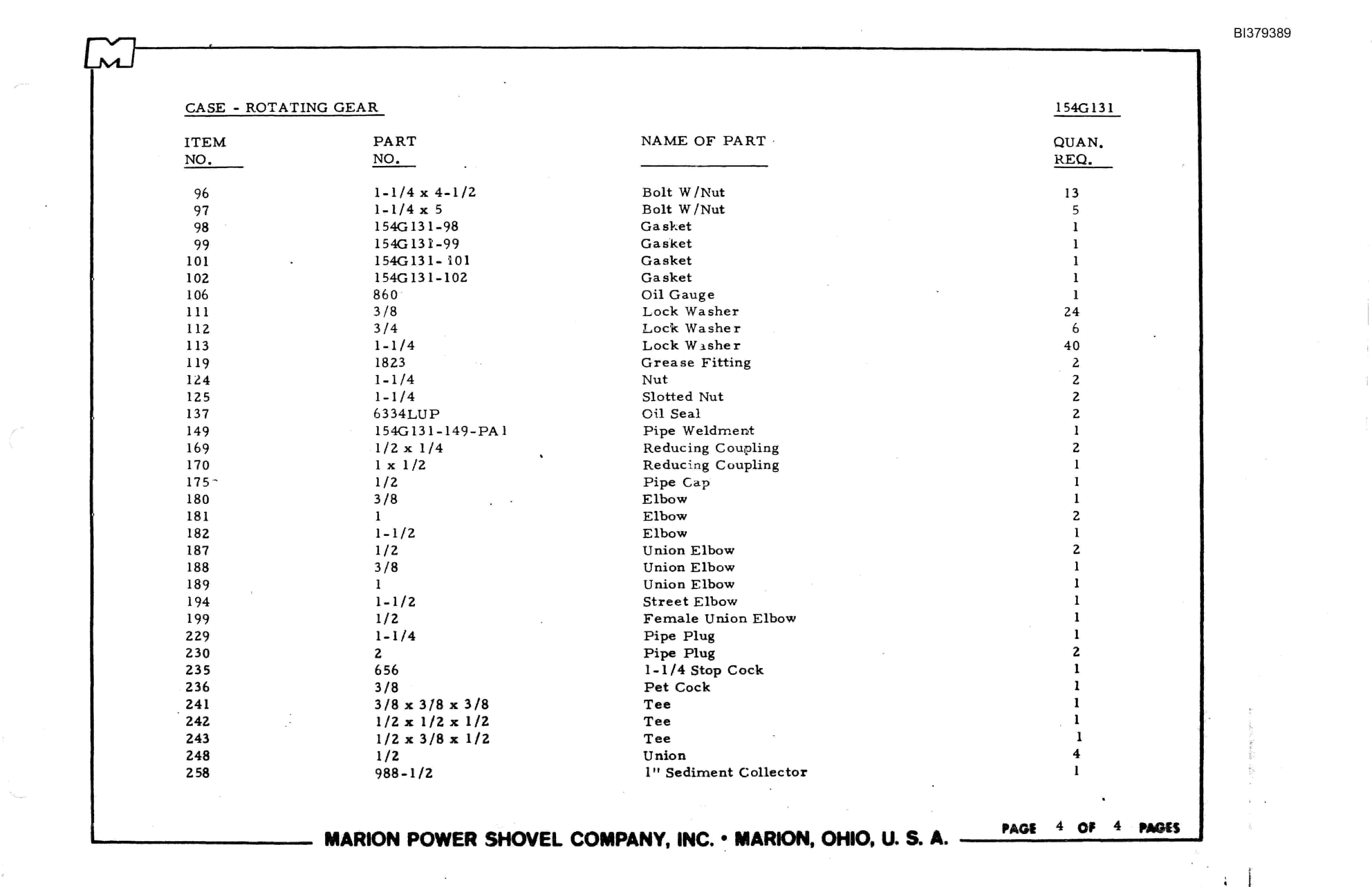 Bucyrus 7400 Walking Dragline Parts Book BI379389-4