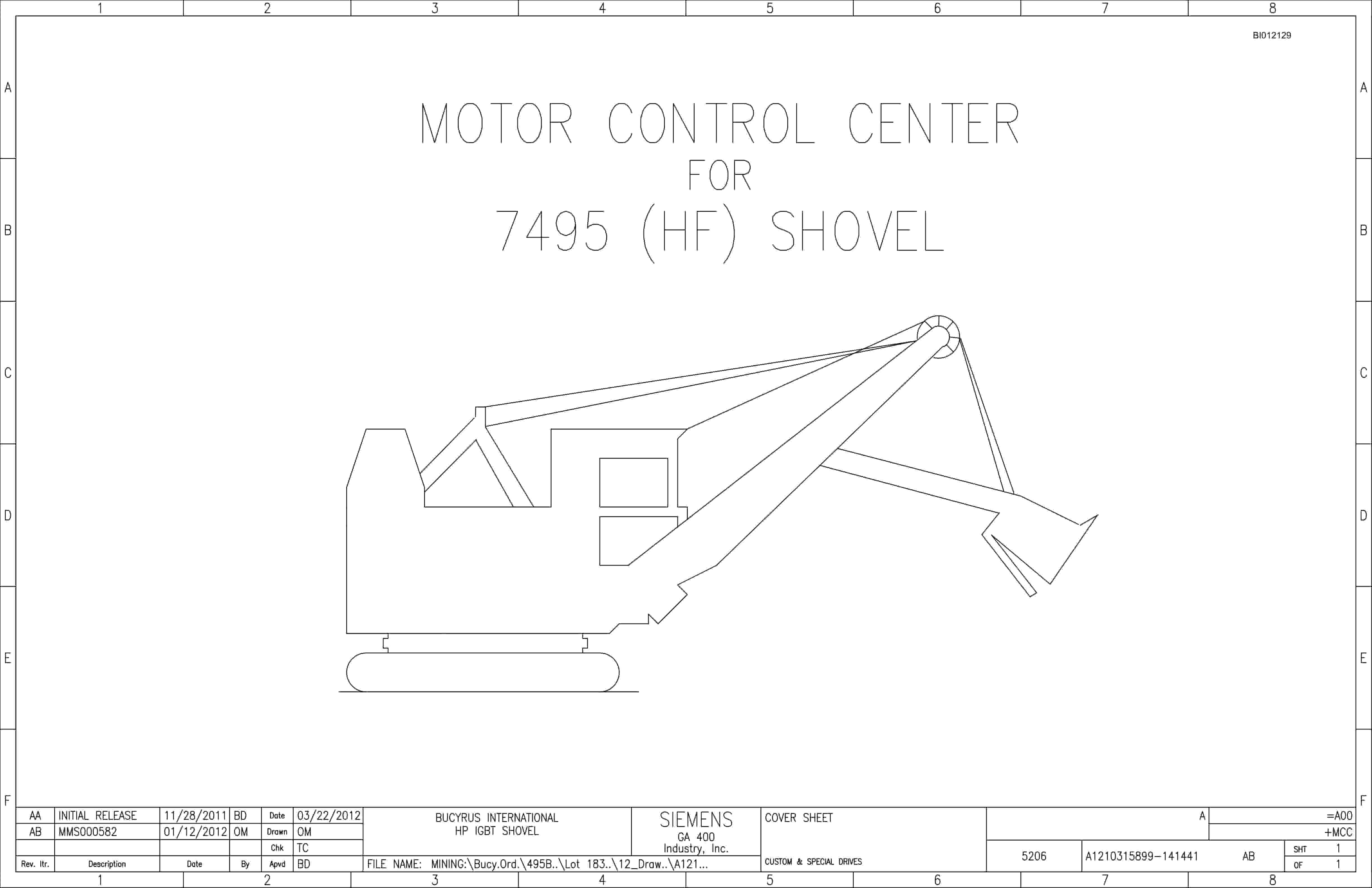 Bucyrus 7495 Shovel Motor Control Center Wiring Diagrams BI012129
