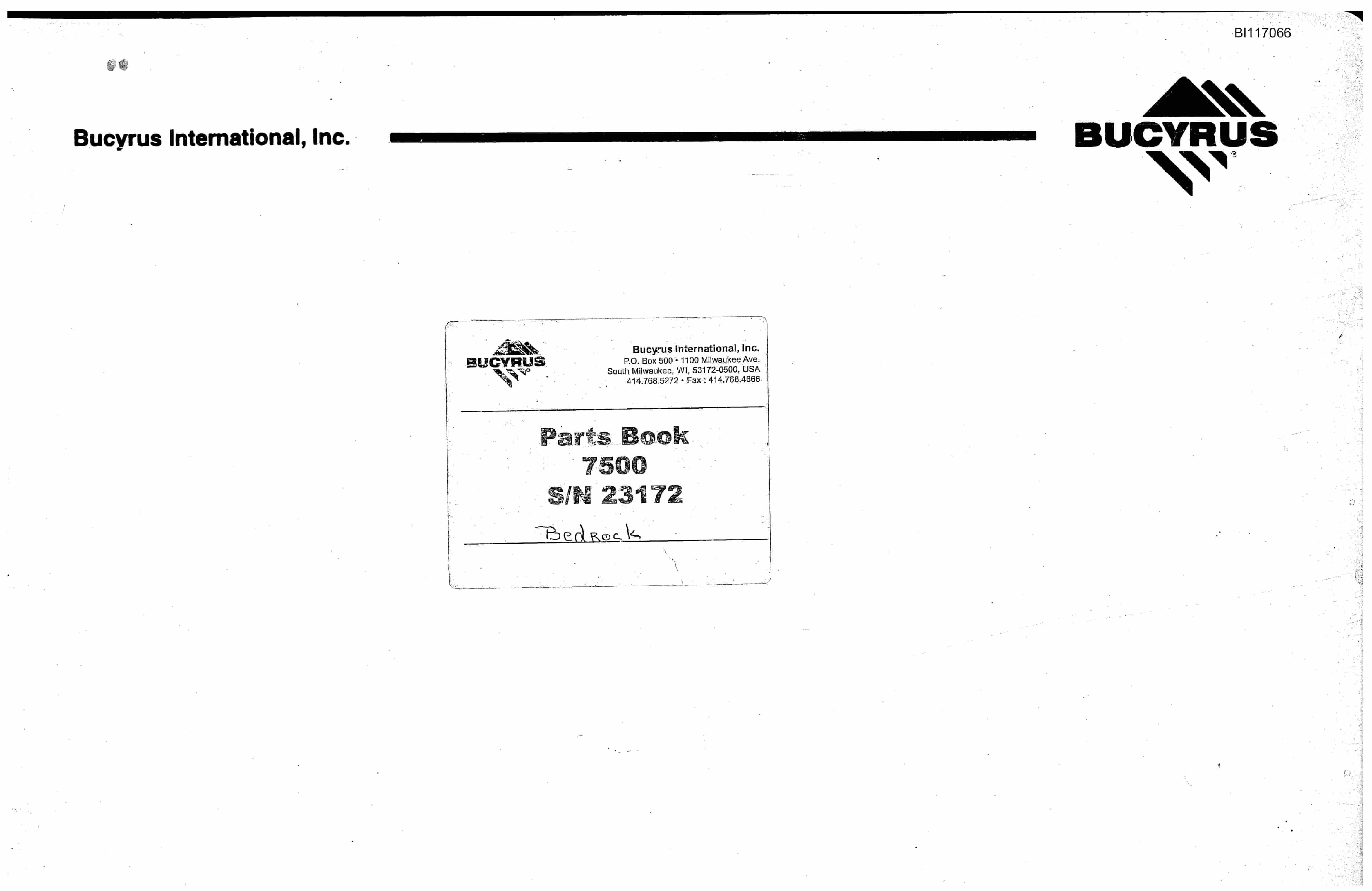 Bucyrus 7500 Parts Book BI117066