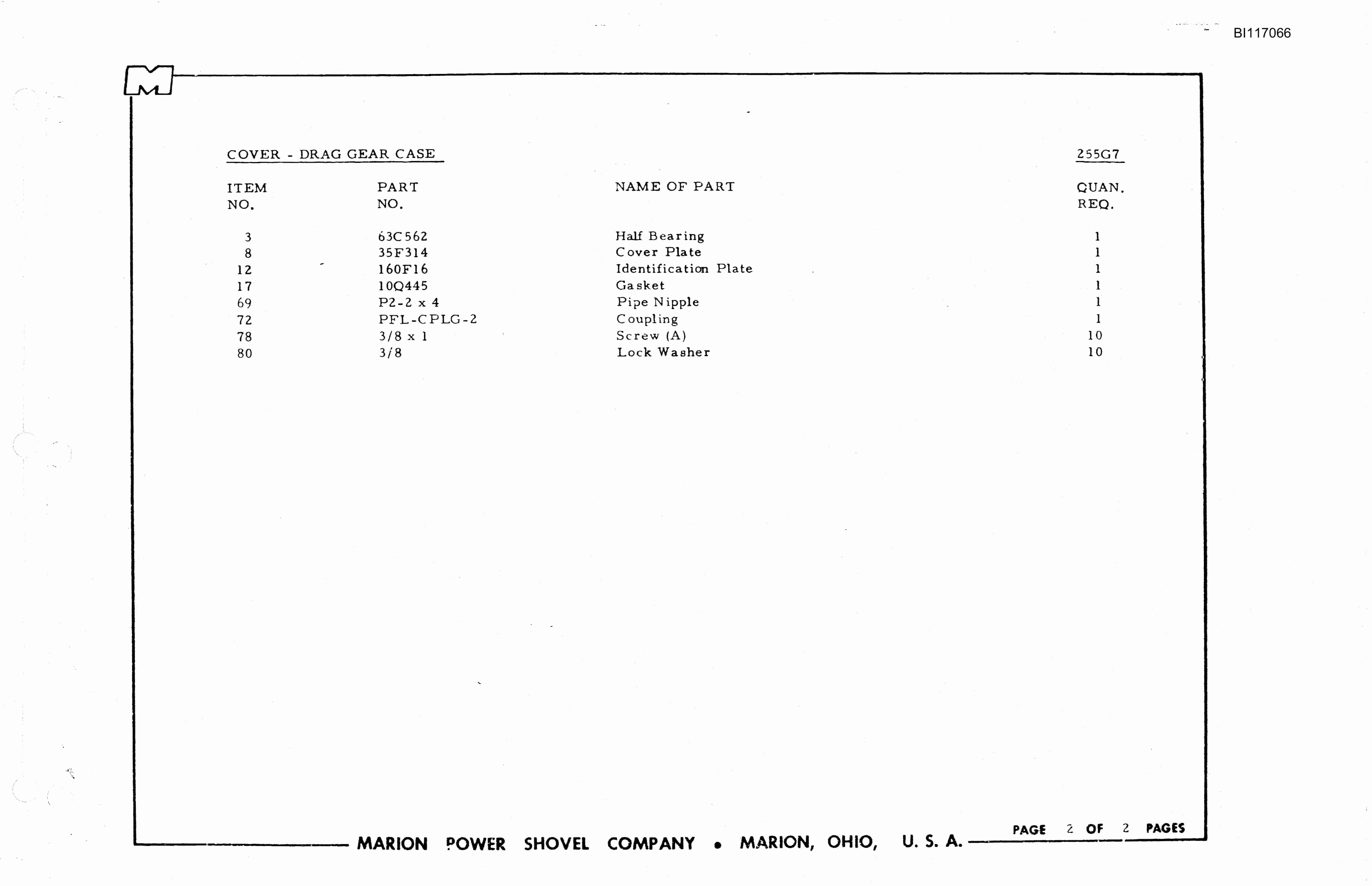 Bucyrus 7500 Parts Book BI117066-4