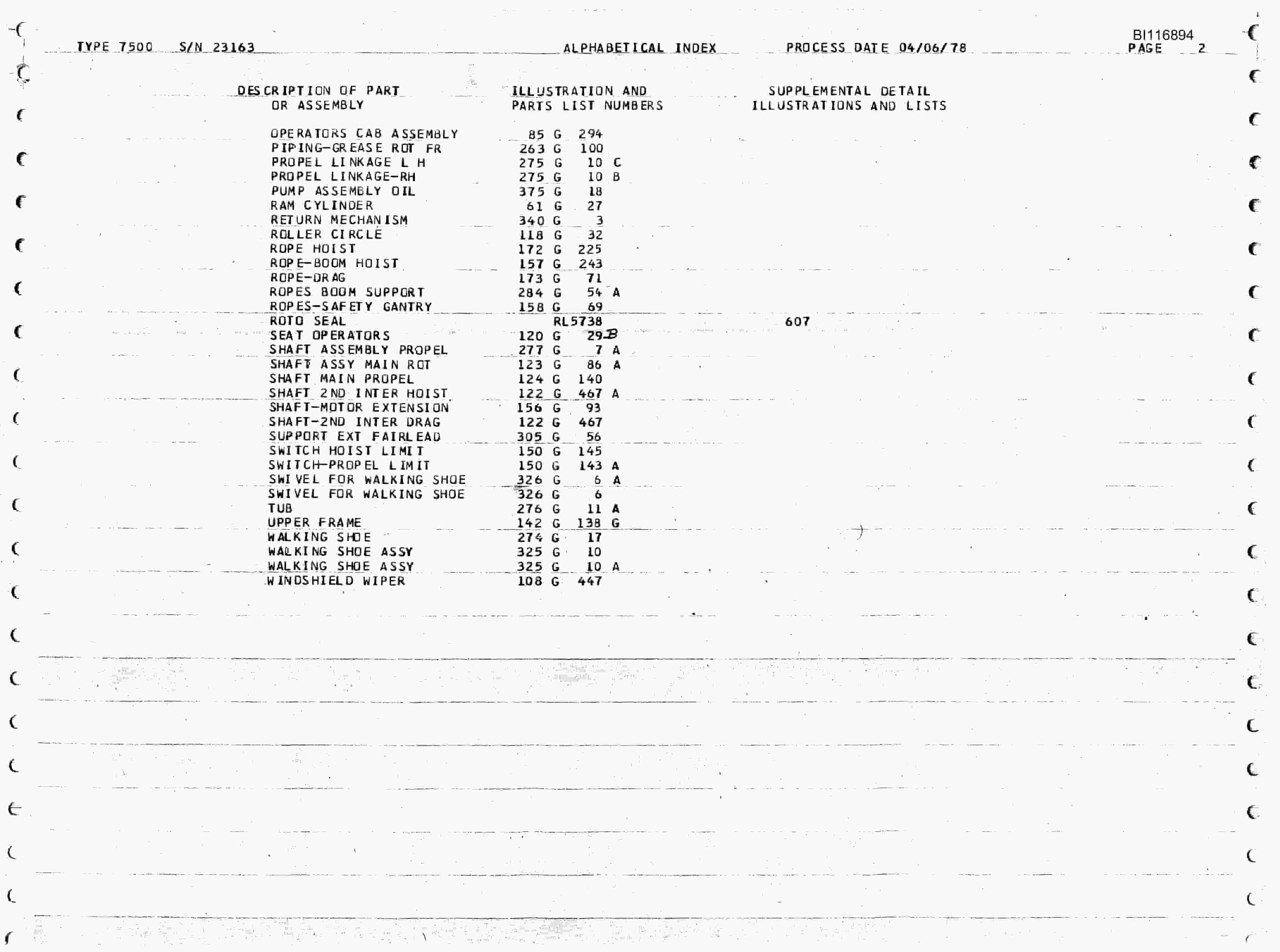Bucyrus 7500 Walking Dragline Parts Catalog BI116894-4