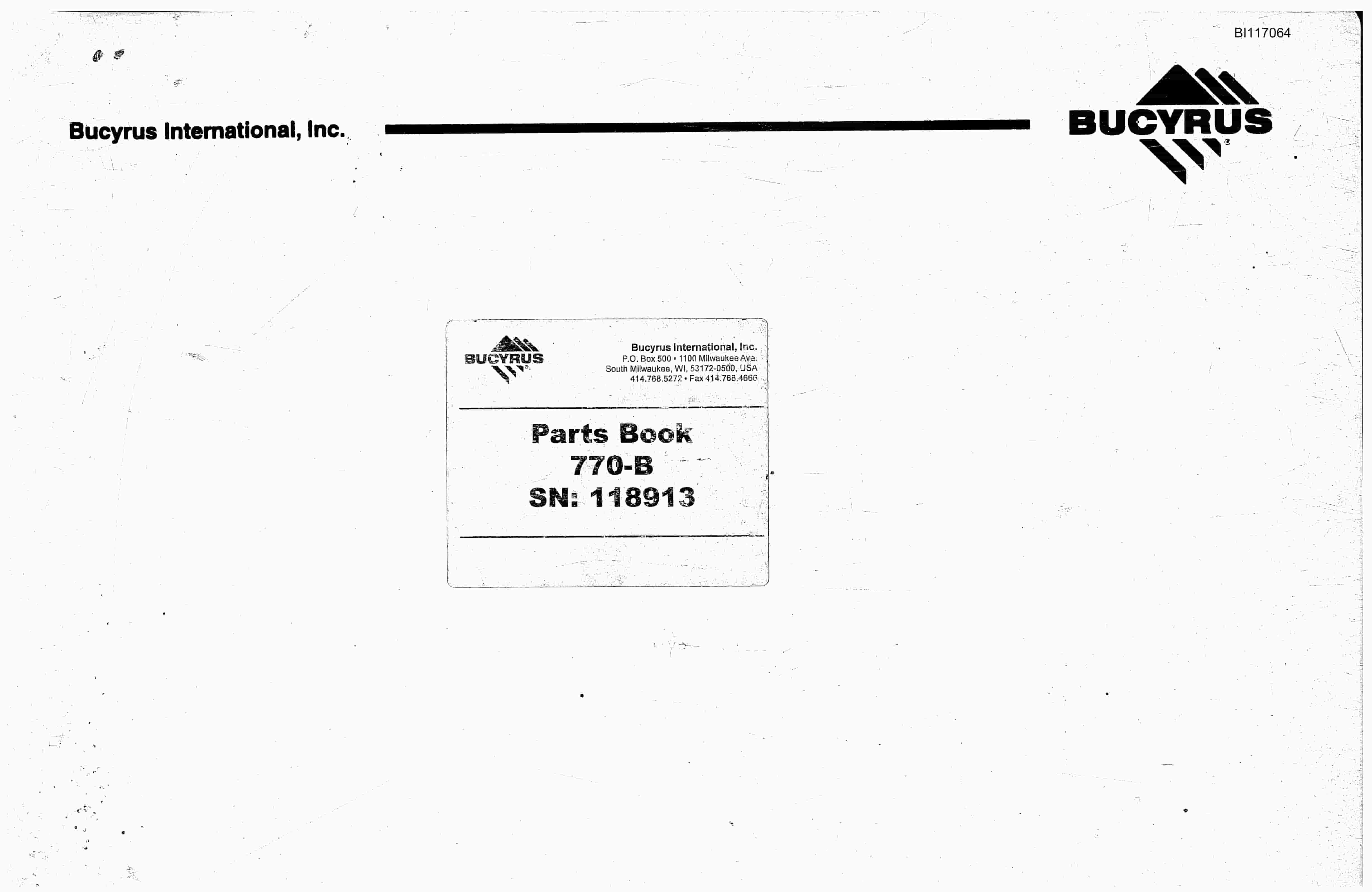 Bucyrus 770-B Parts Book BI117064