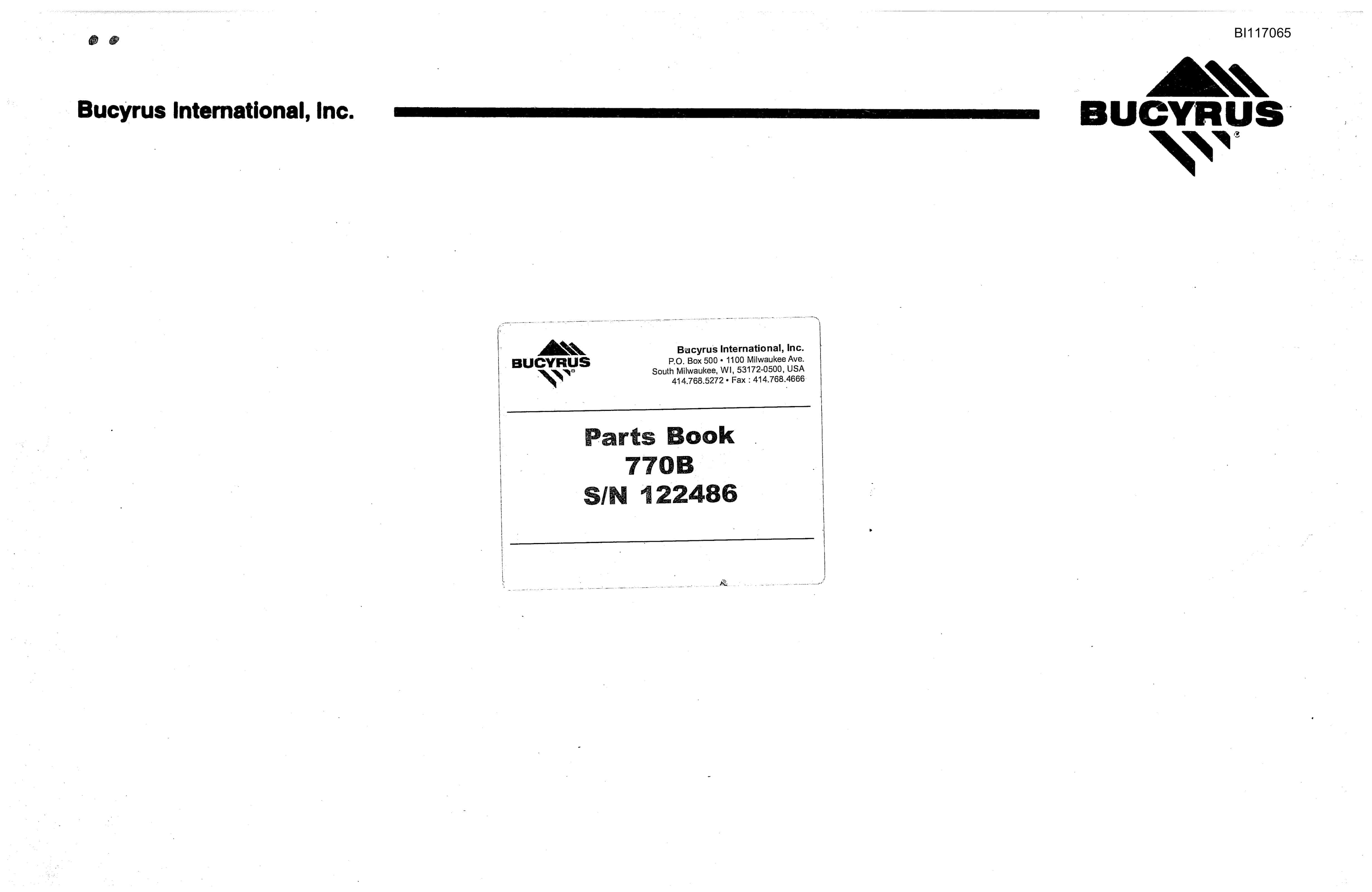 Bucyrus 770-B Parts Book BI117065