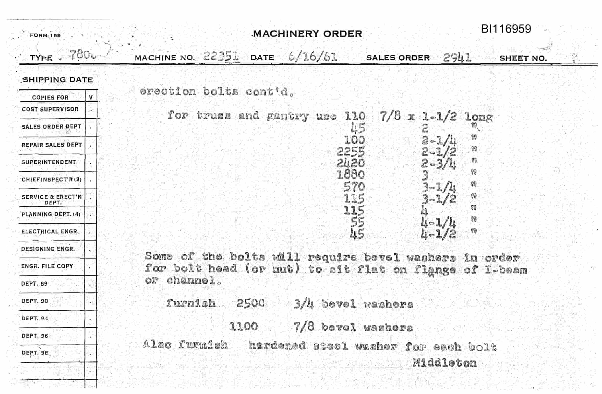 Bucyrus 7800 Dragline Parts Catalog BI116959-5