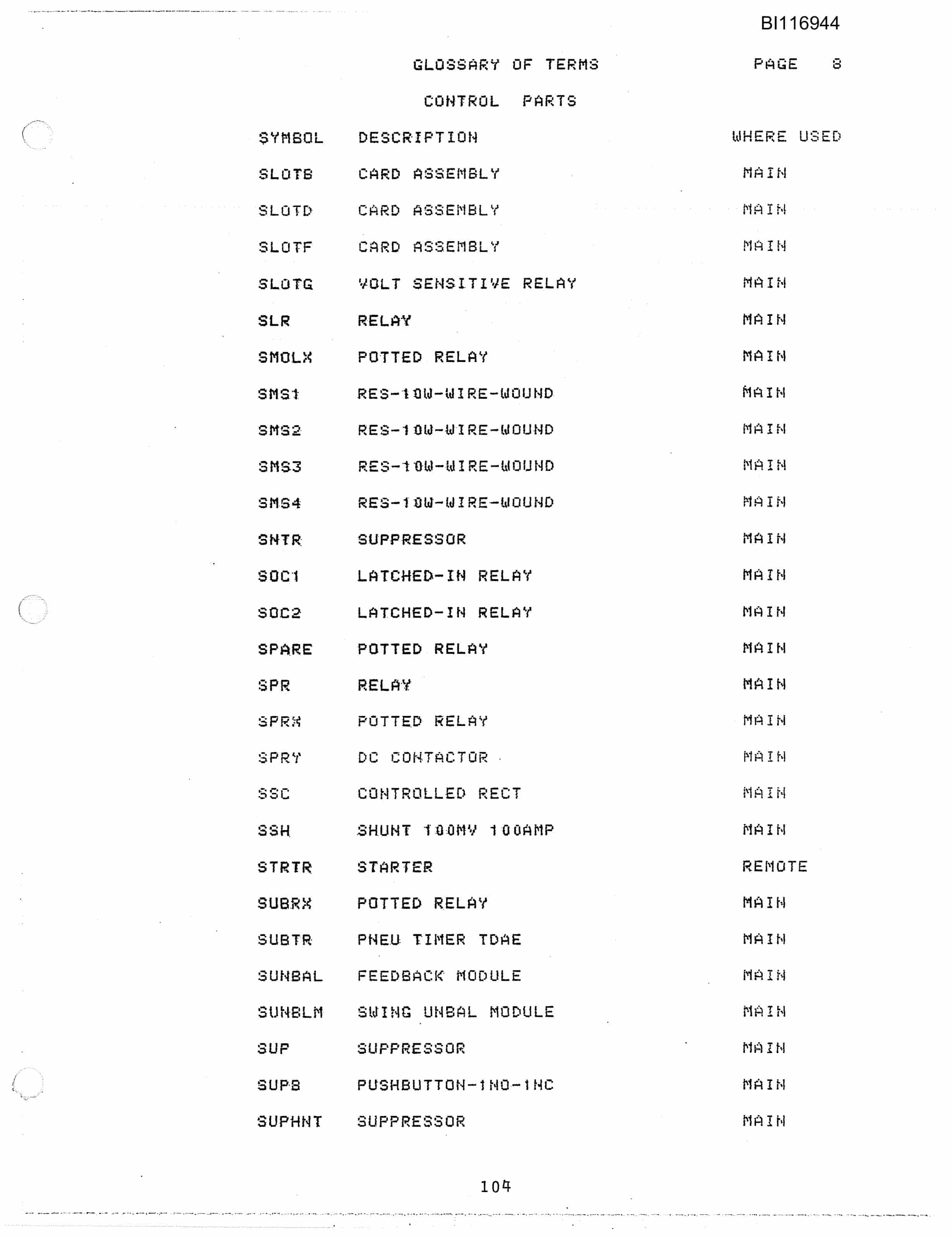 Bucyrus 7800 Parts Catalog BI116944-2