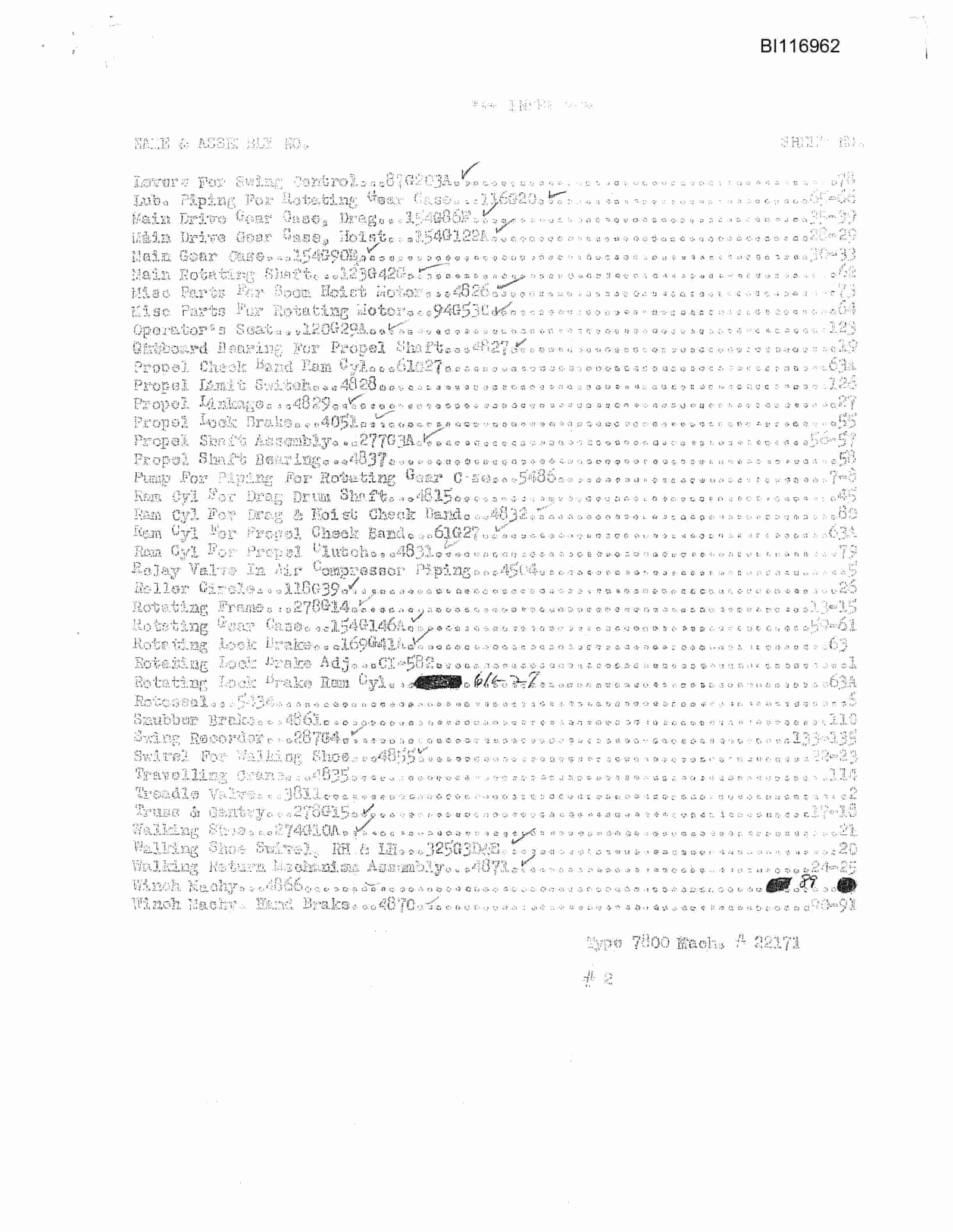 Bucyrus 7800 Parts Catalog BI116962-3