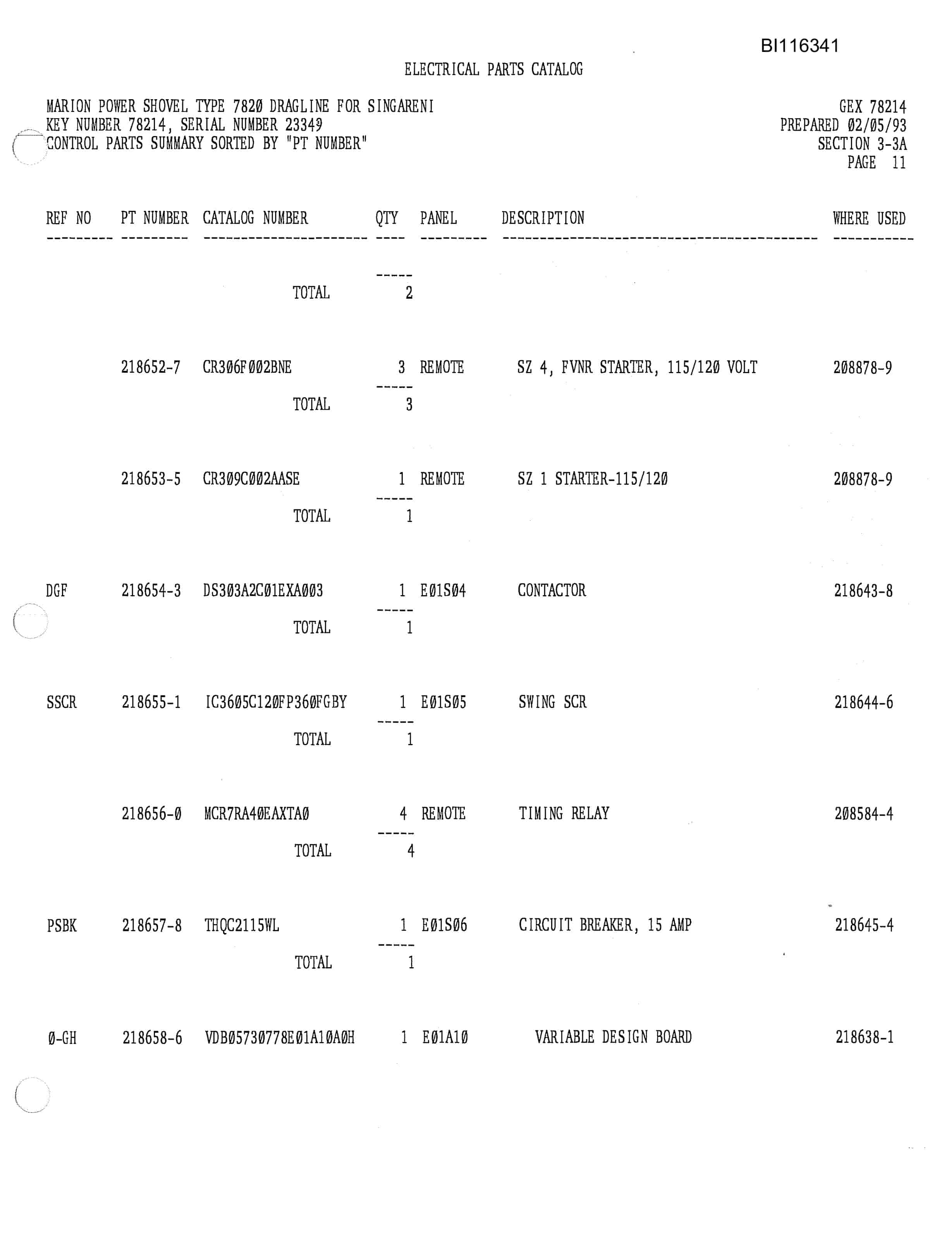 Bucyrus 7820-41A Parts Catalog BI116341-3