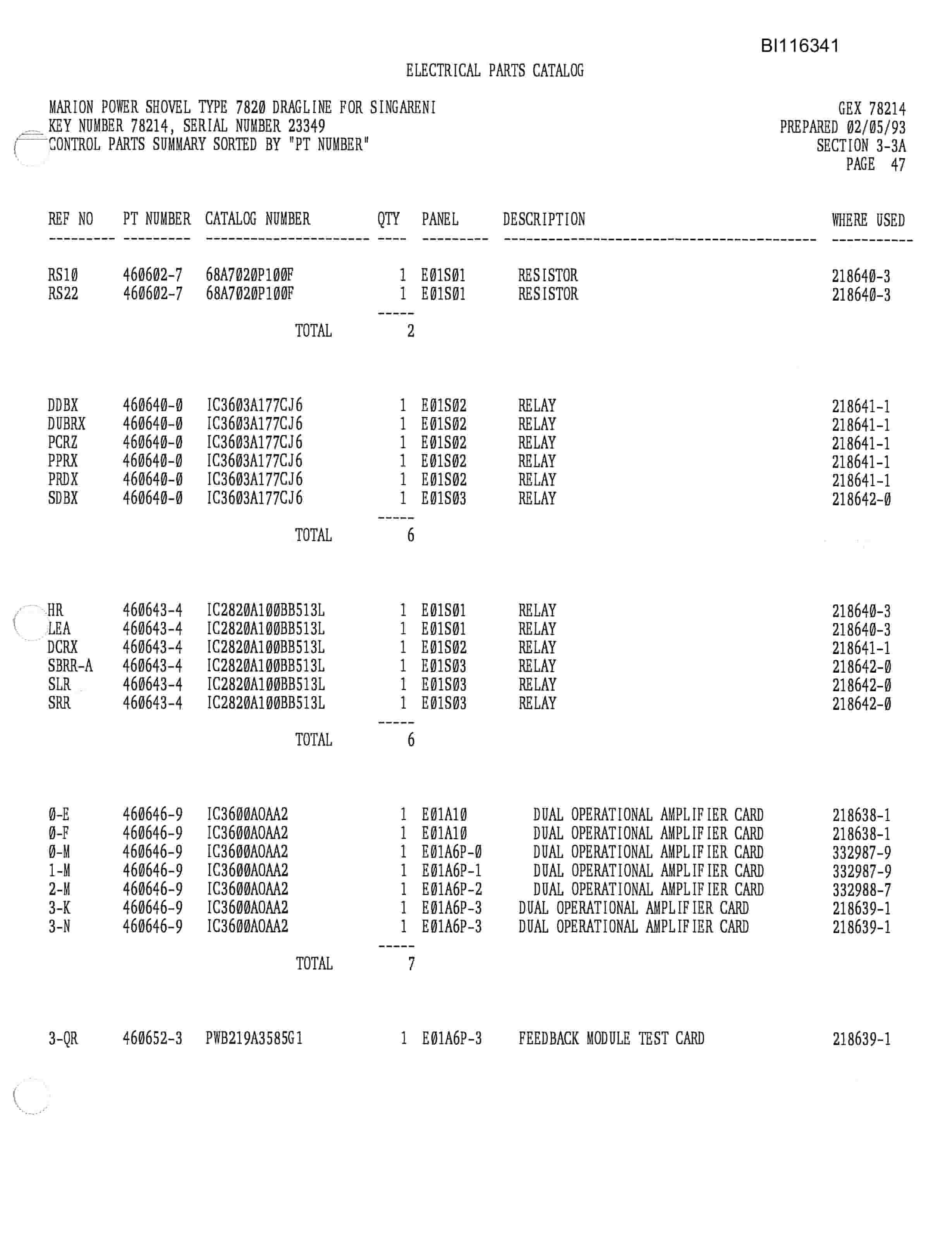 Bucyrus 7820-41A Parts Catalog BI116341-4