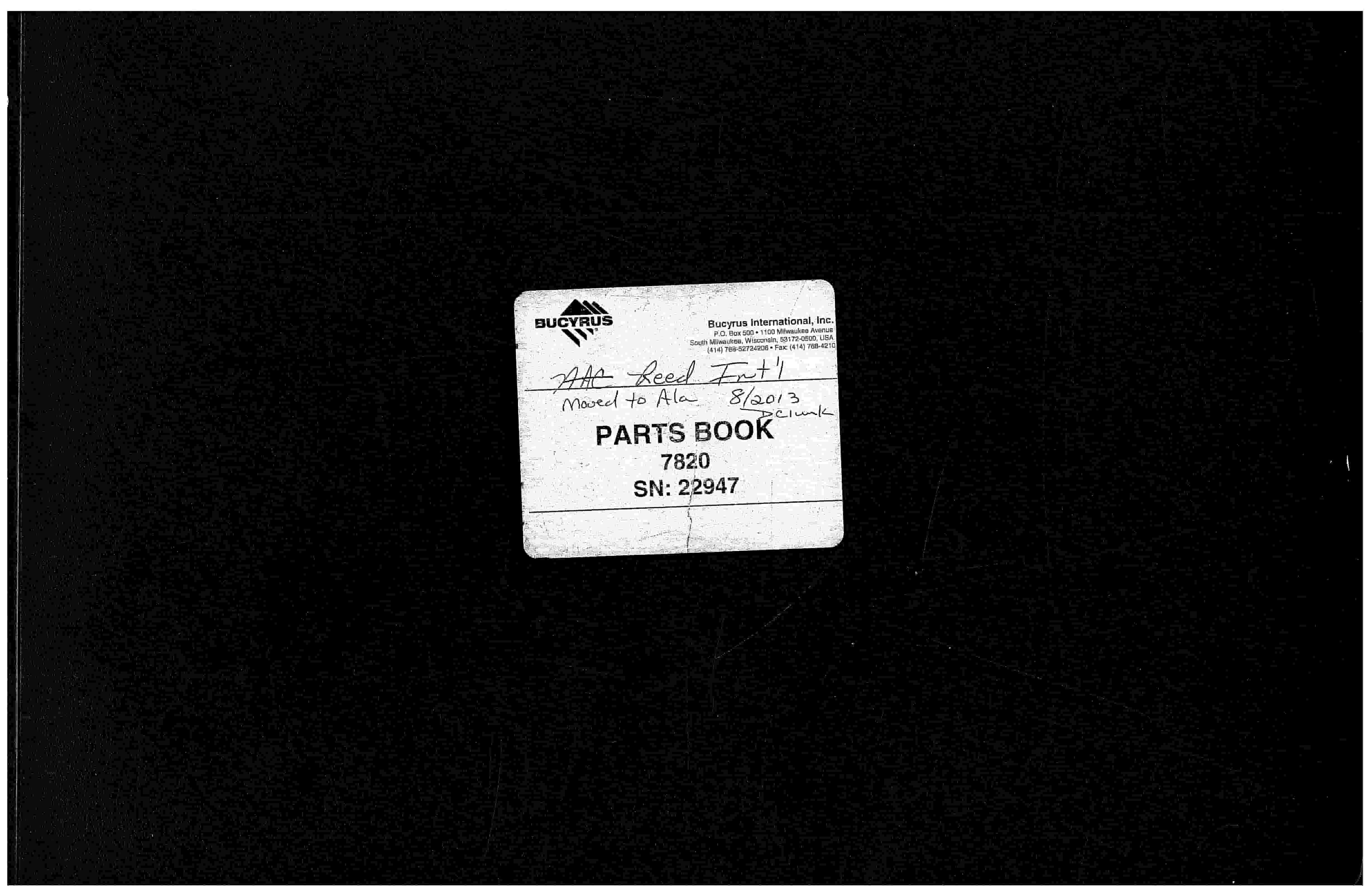 Bucyrus 7820 Parts Book BI117061