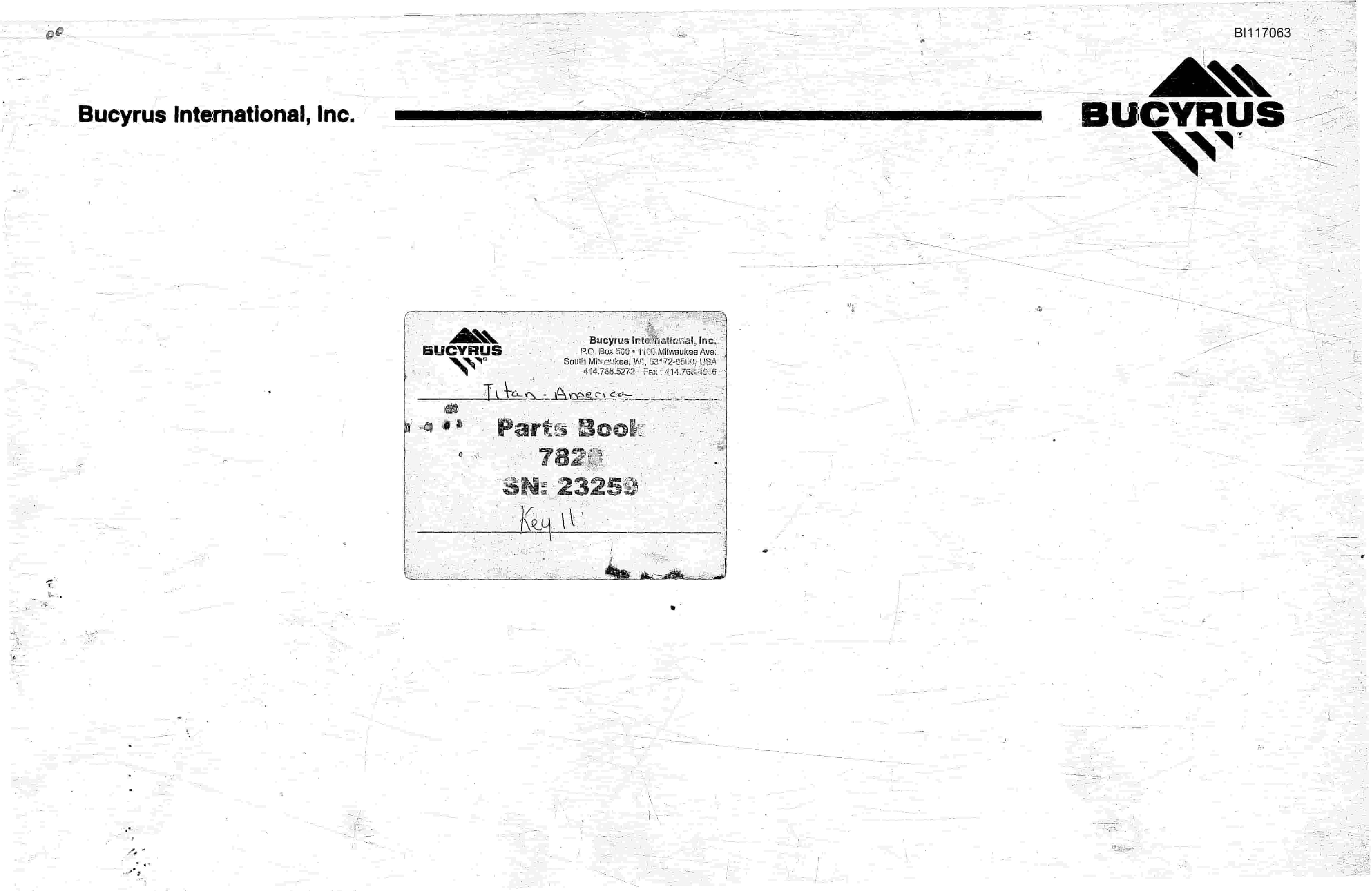 Bucyrus 7820 Parts Book BI117063