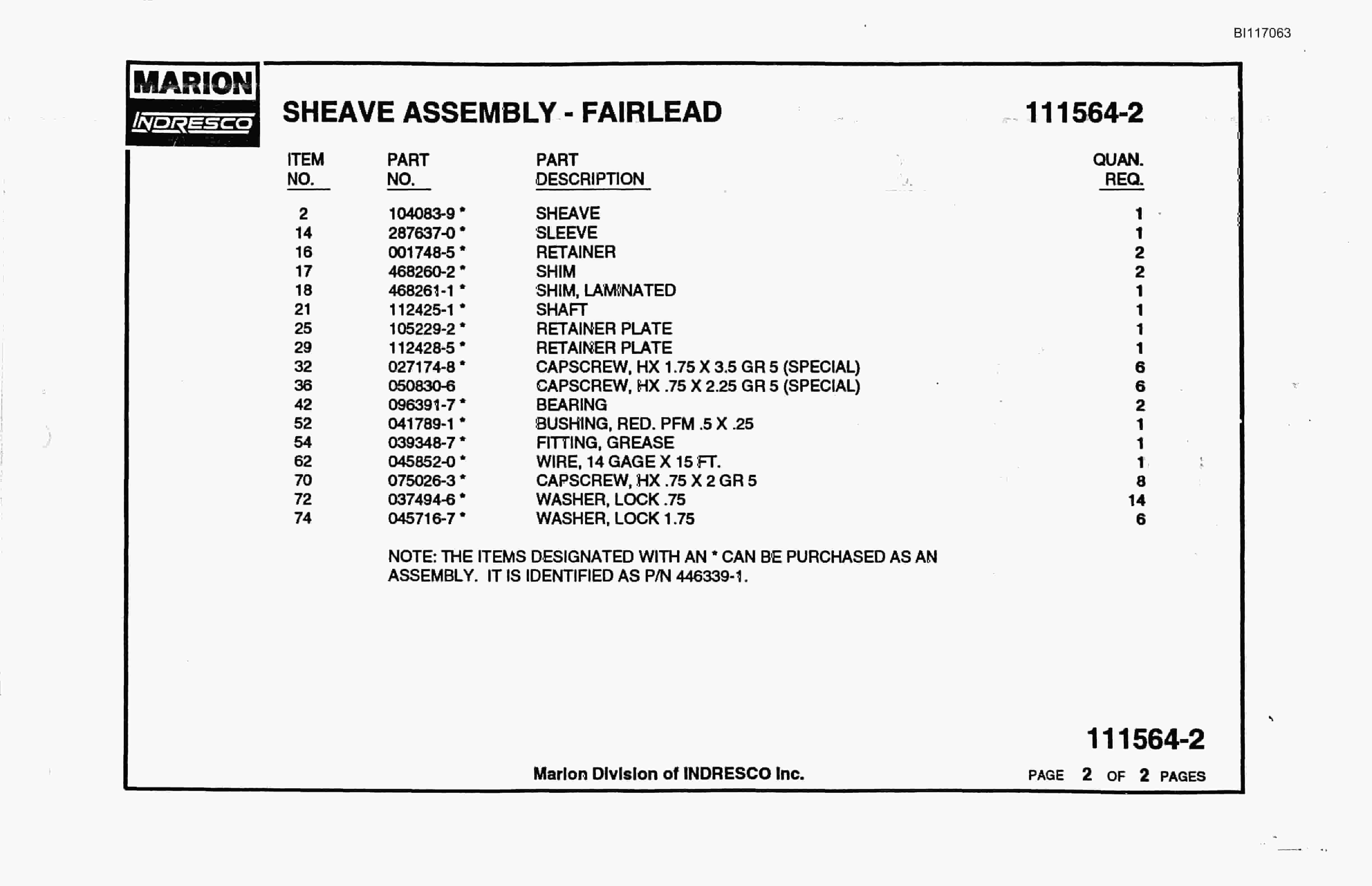 Bucyrus 7820 Parts Book BI117063-5