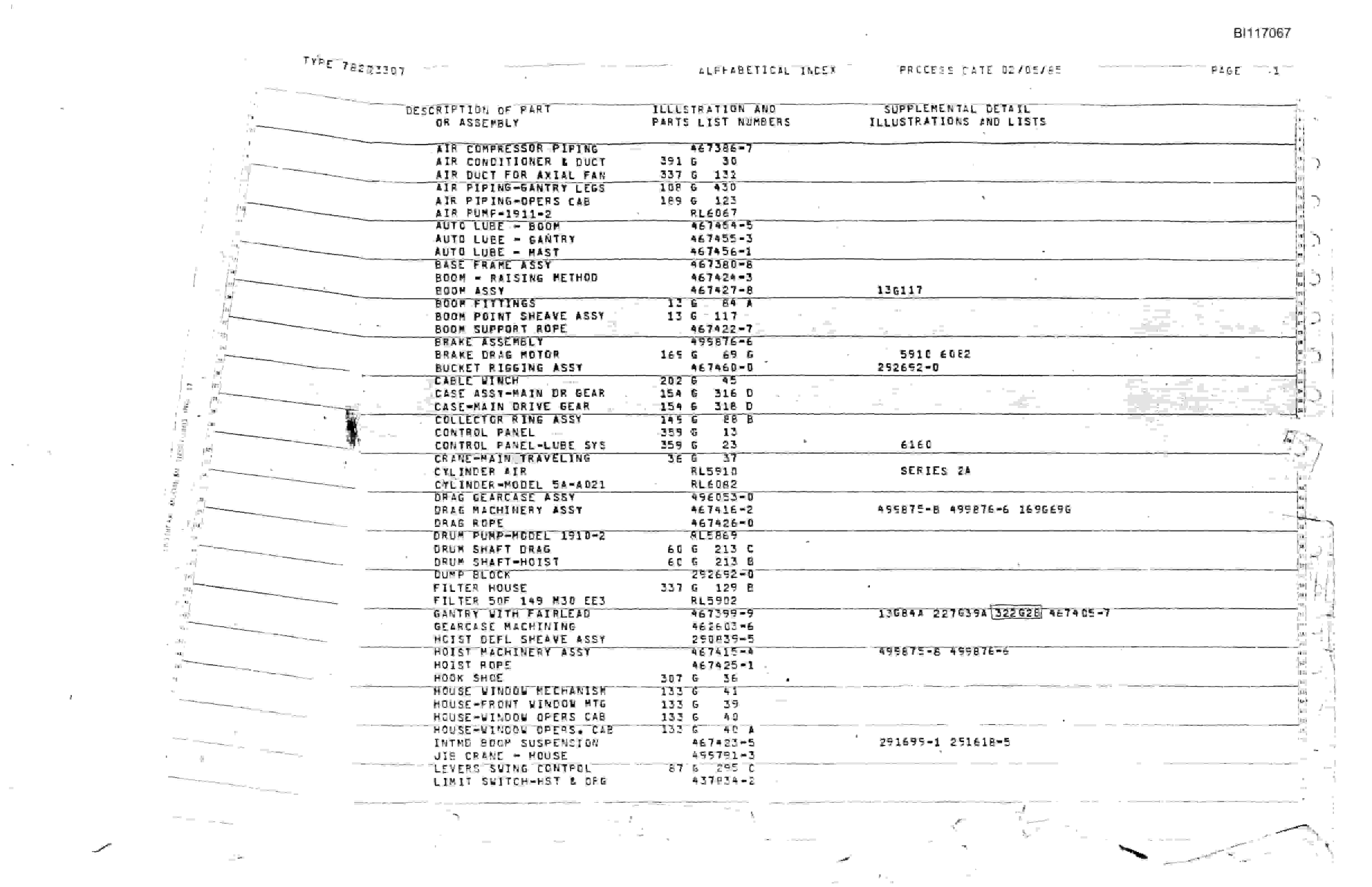 Bucyrus 7820 Parts Book BI117067