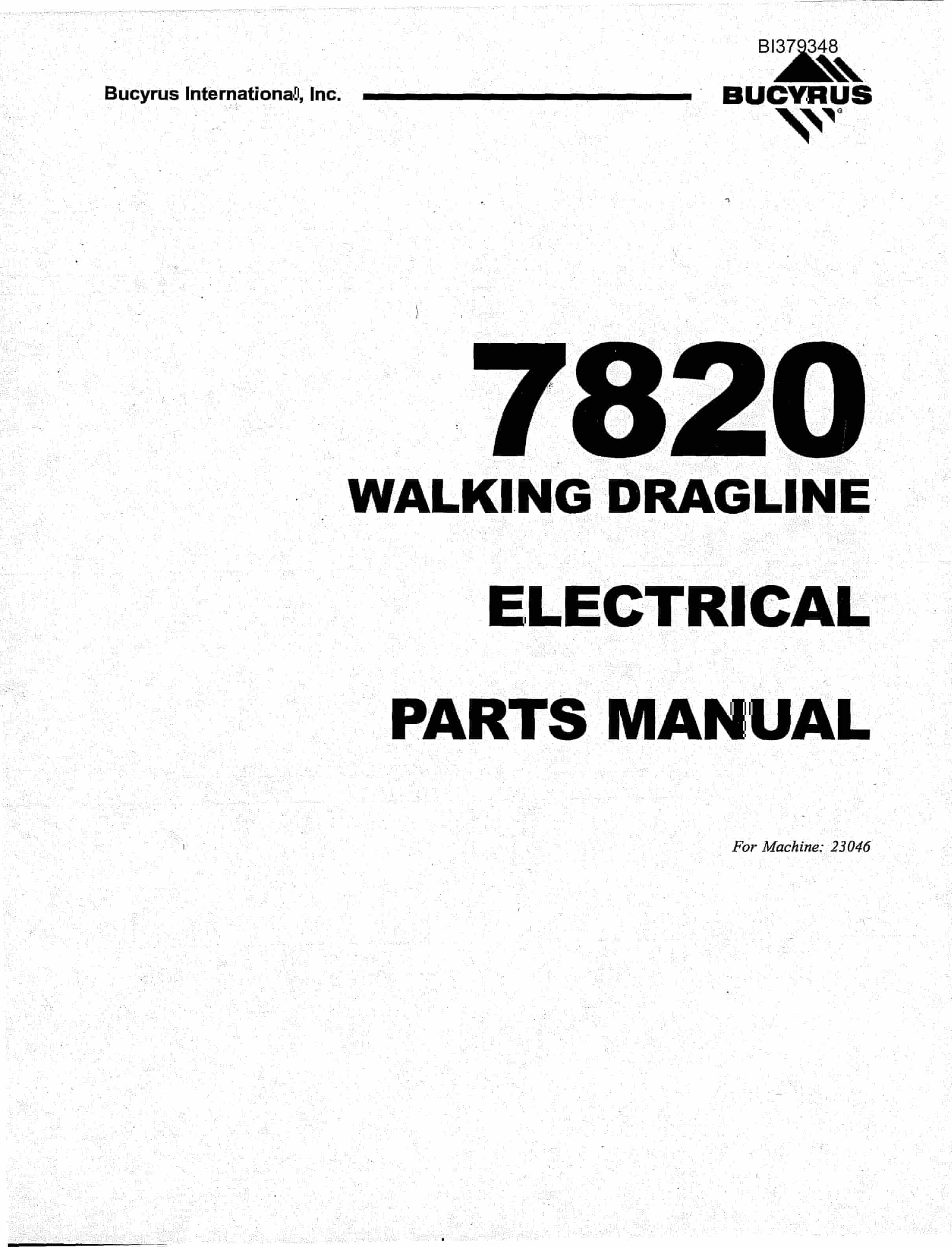 Bucyrus 7820 Walking Dragline Electrical Parts Catalog BI379348