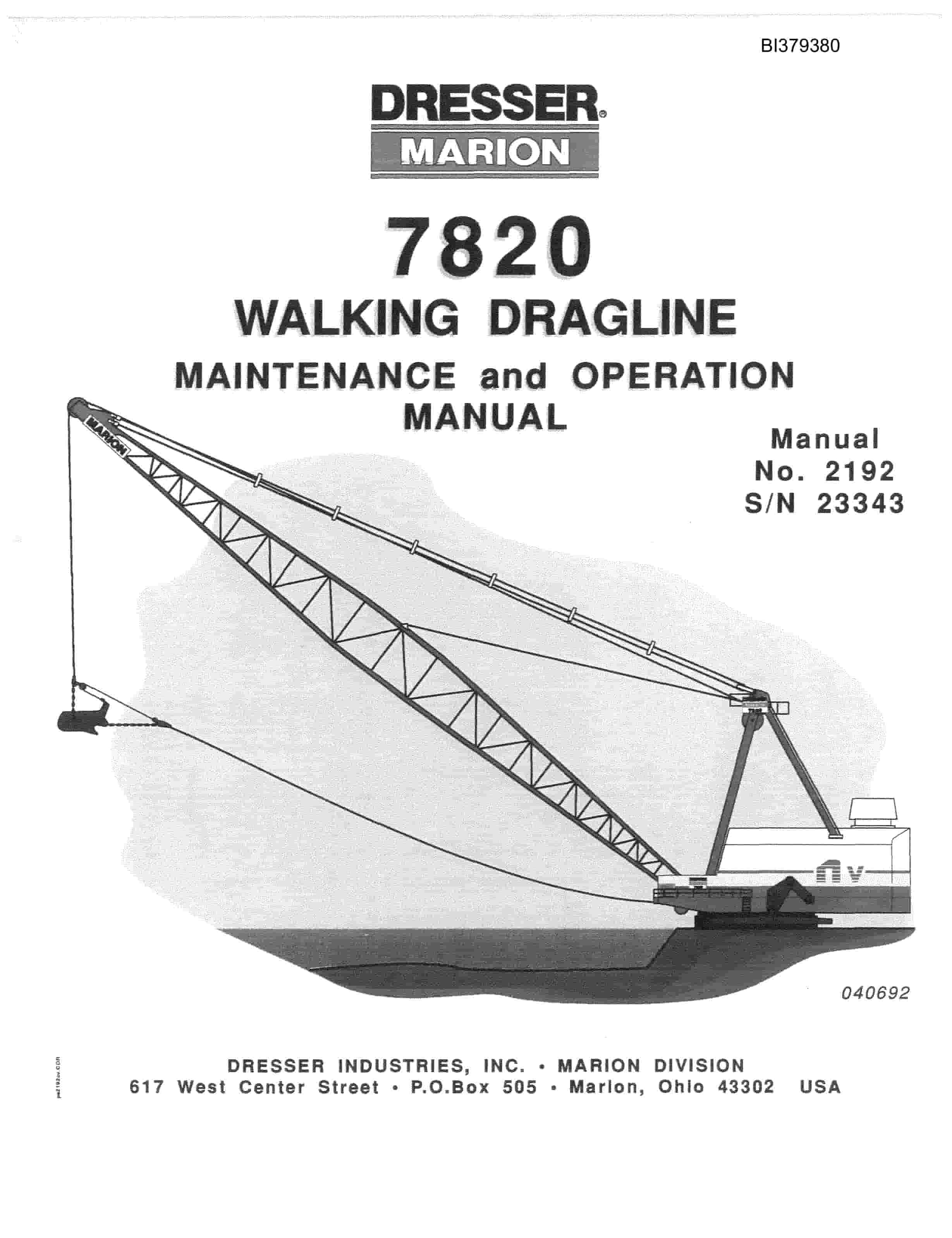 Bucyrus 7820 Walking Dragline Maintenance And Operation Manual BI379380