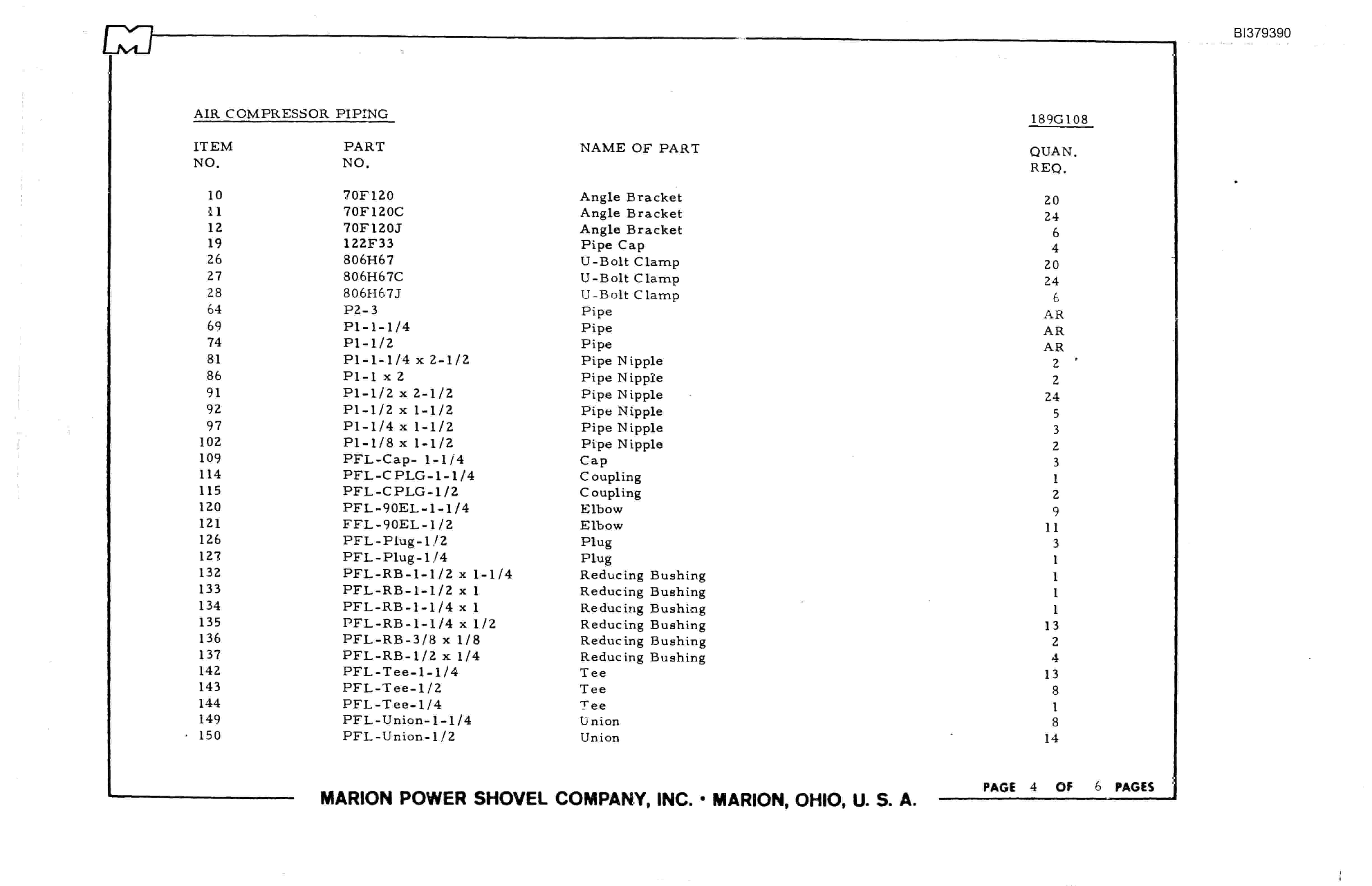 Bucyrus 7820 Walking Dragline Parts Book BI379390-3