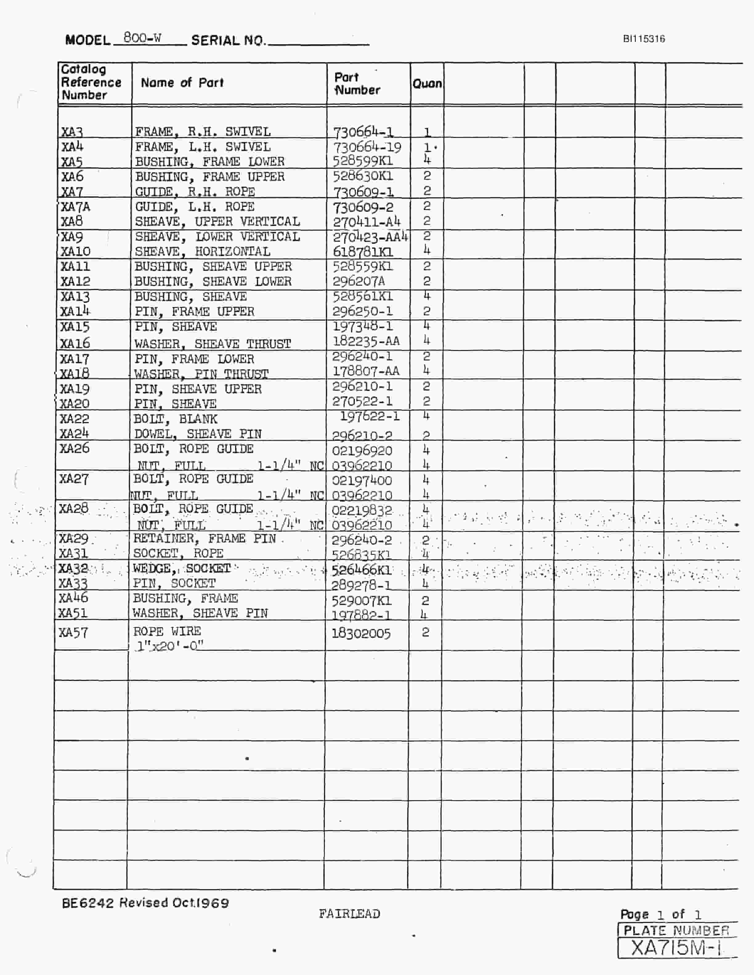 Bucyrus 800W Walking Dragline Parts Catalog BI115316-5