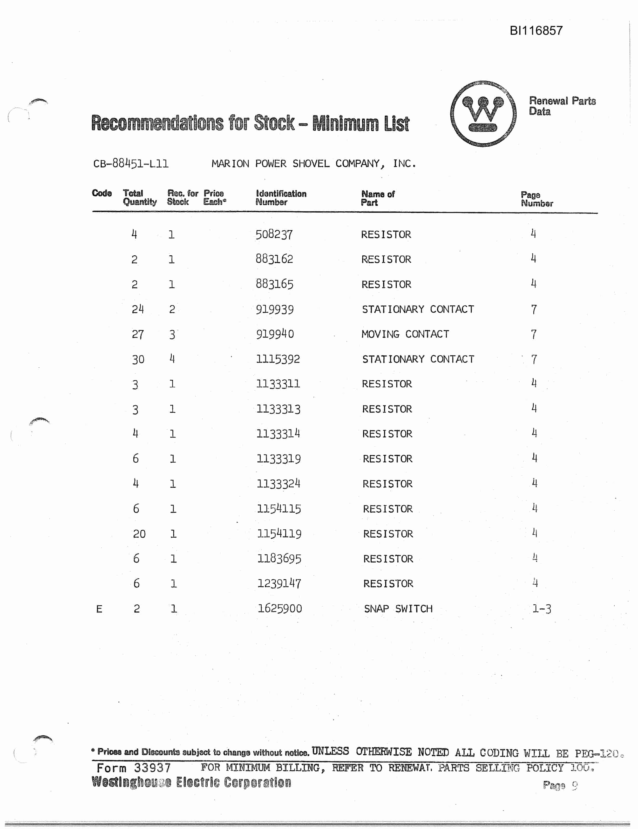 Bucyrus 8050 Dragline Parts Catalog BI116857-5