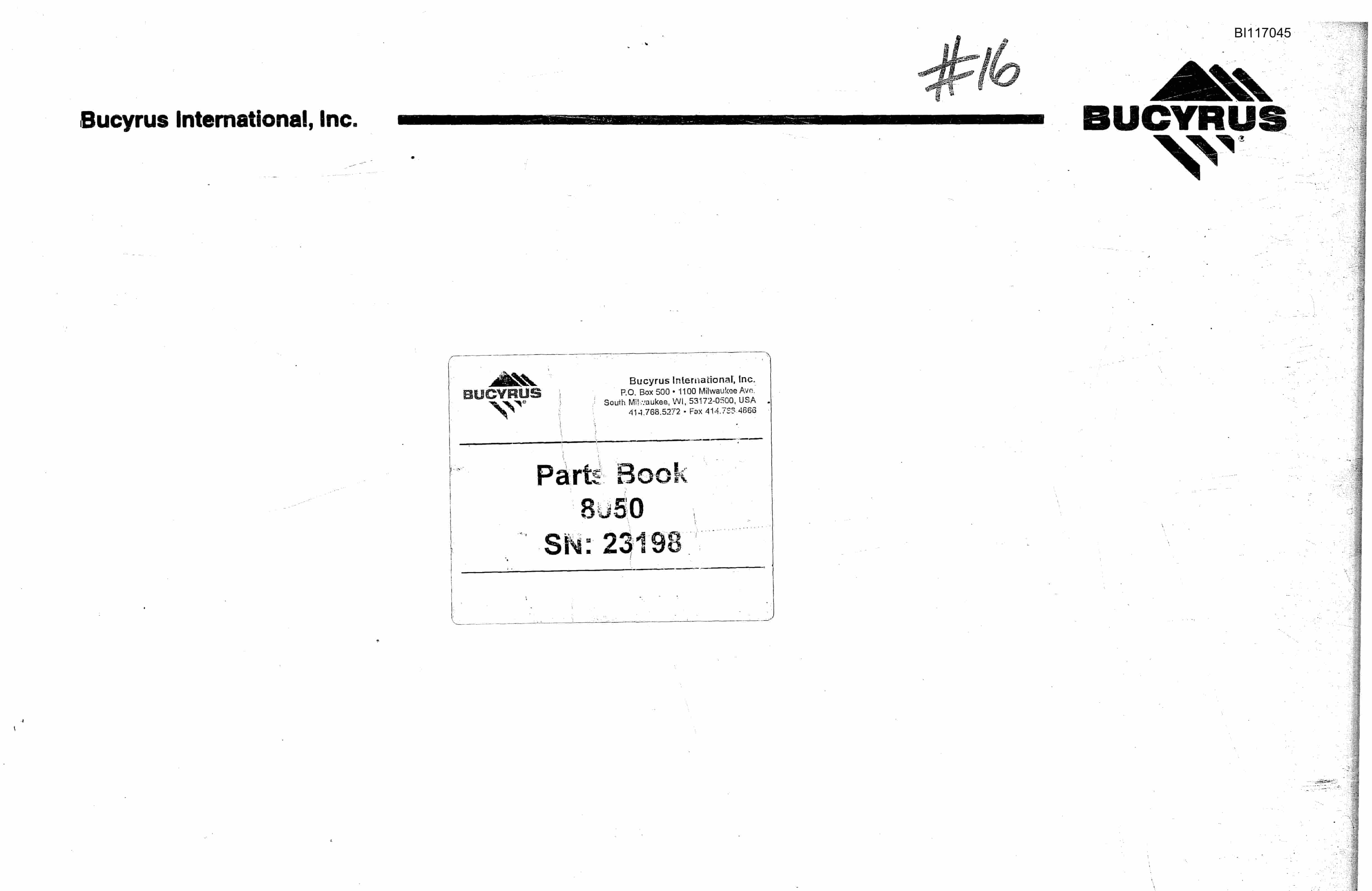 Bucyrus 8050 Parts Book BI117045