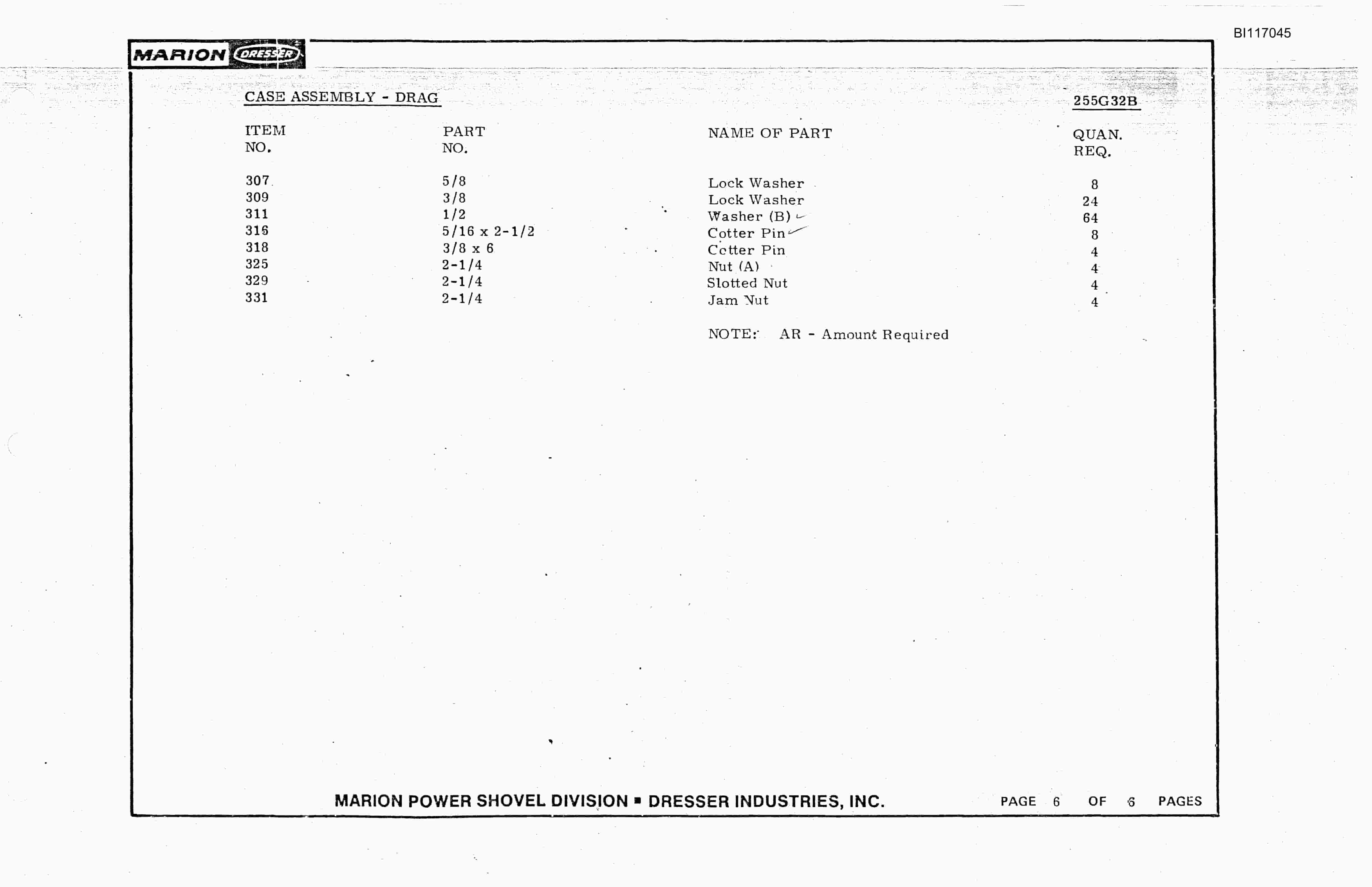 Bucyrus 8050 Parts Book BI117045-5
