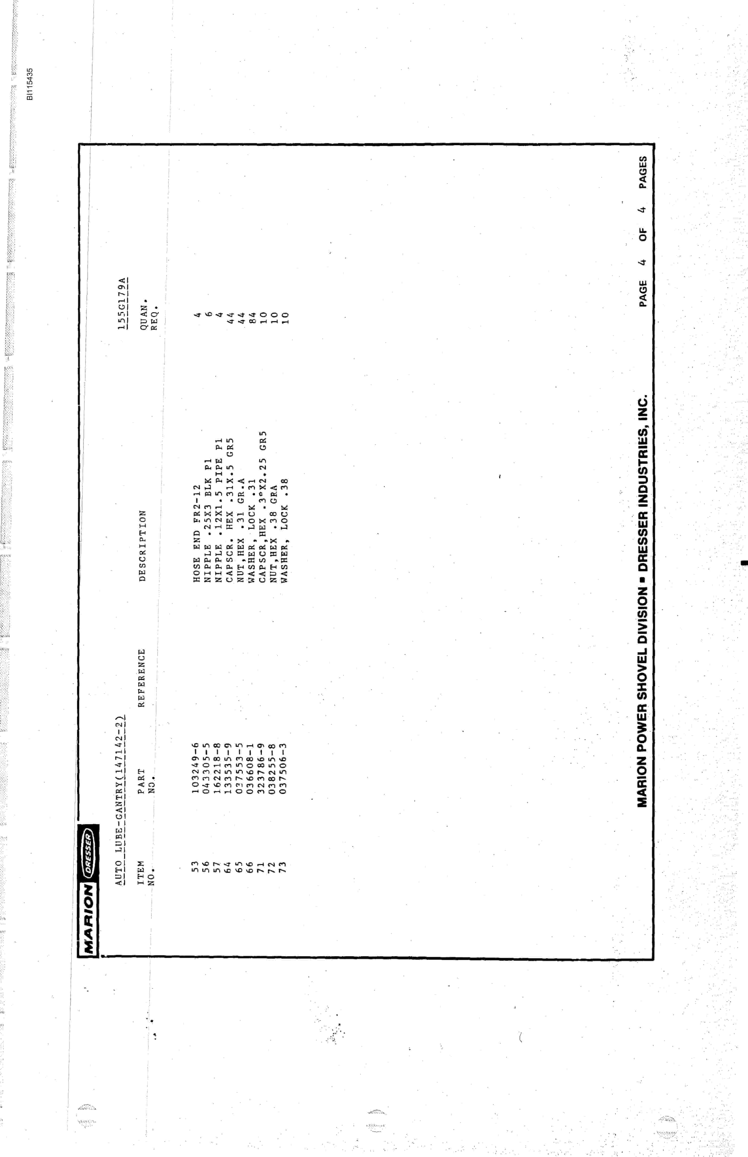 Bucyrus 8050 Parts Catalog BI115435-3