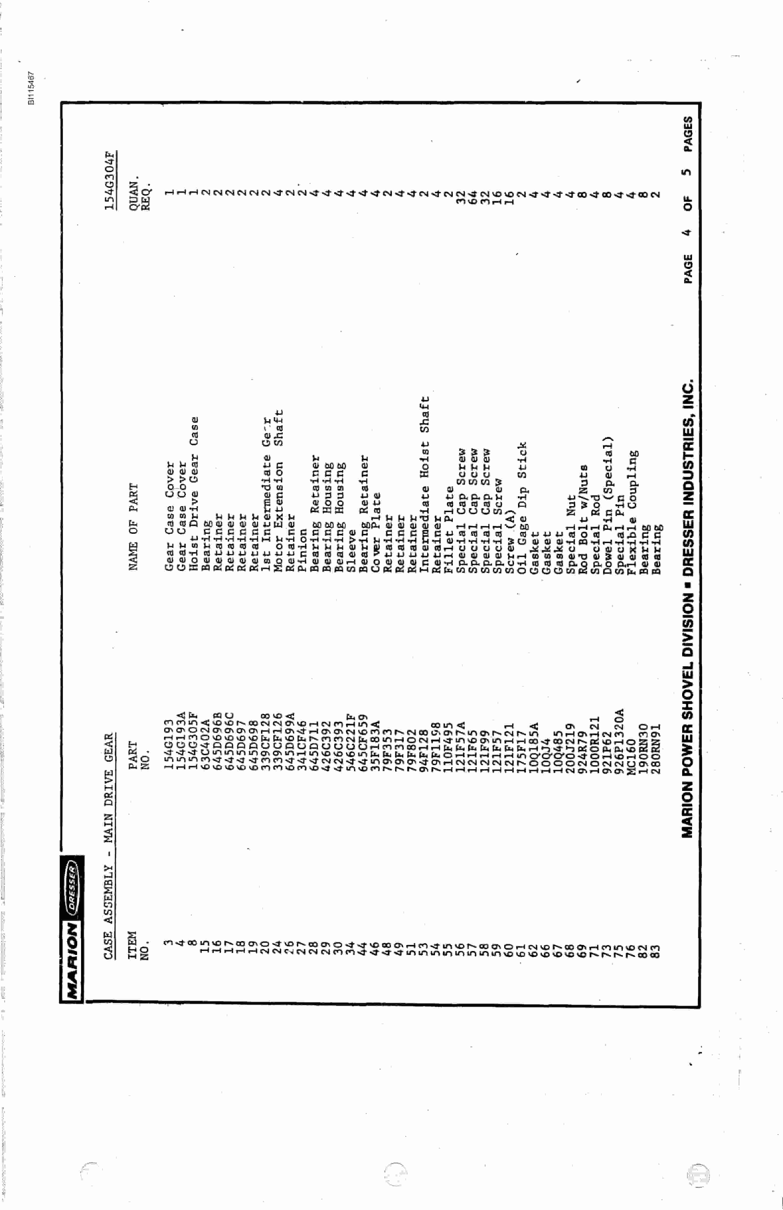 Bucyrus 8050 Parts Catalog BI115467-2