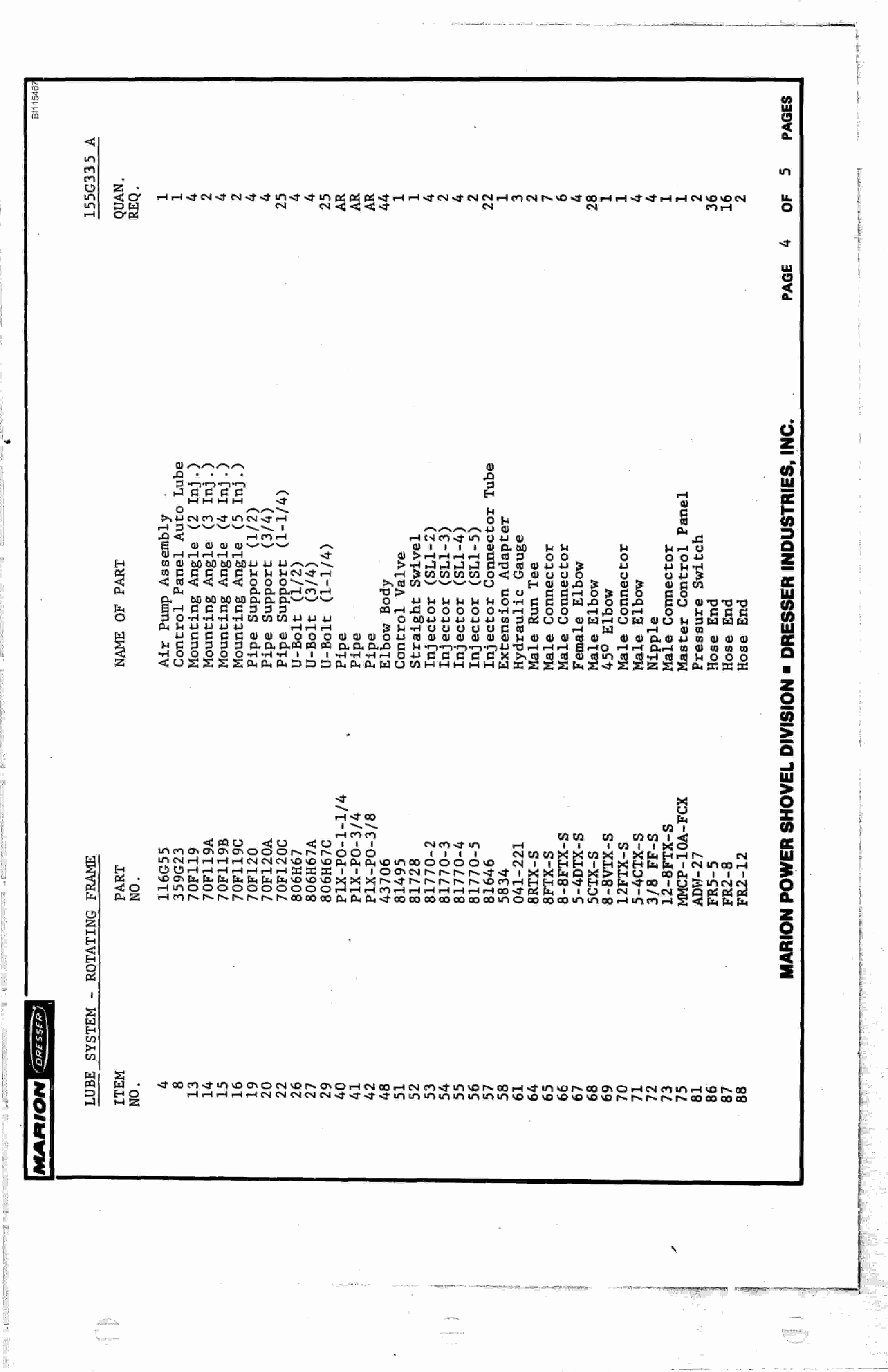 Bucyrus 8050 Parts Catalog BI115467-3