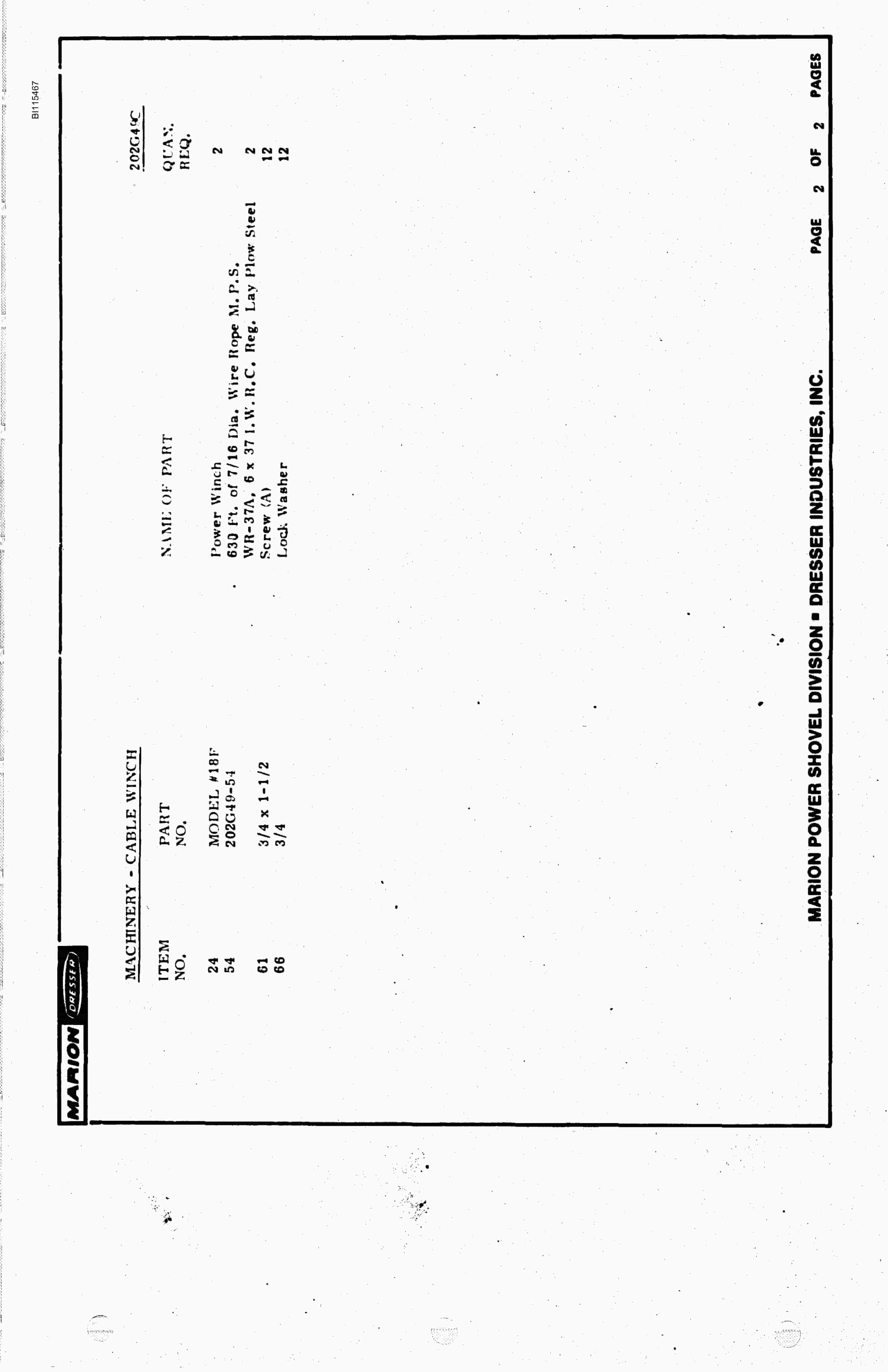 Bucyrus 8050 Parts Catalog BI115467-4