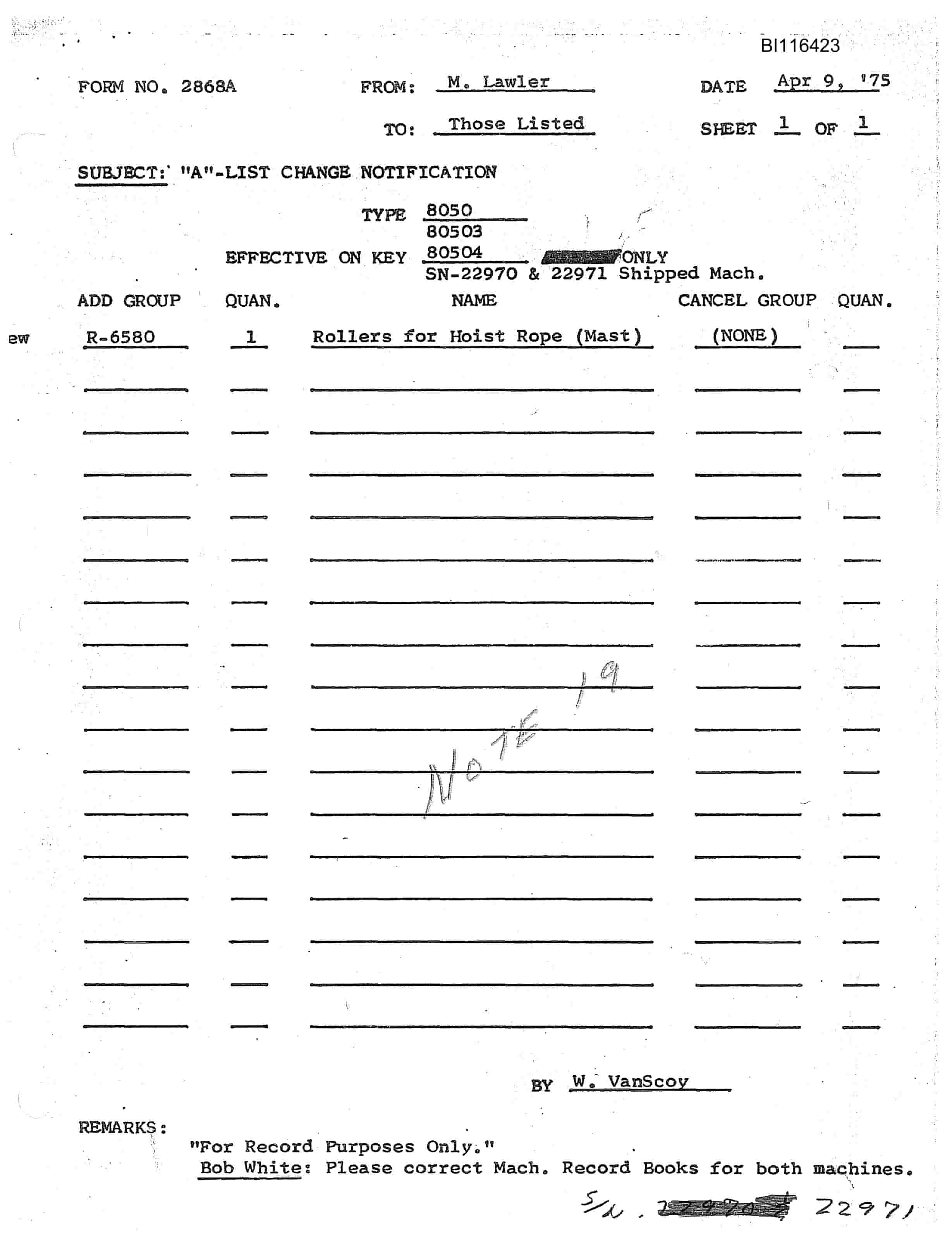 Bucyrus 8050 Parts Catalog BI116423-4