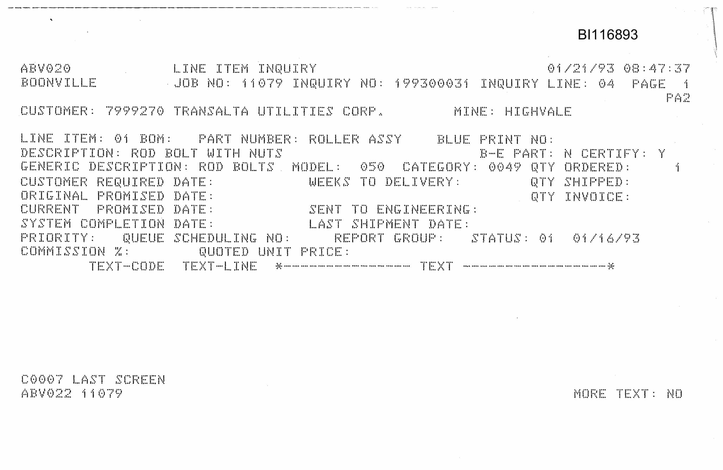 Bucyrus 8050 Parts Catalog BI116893-2