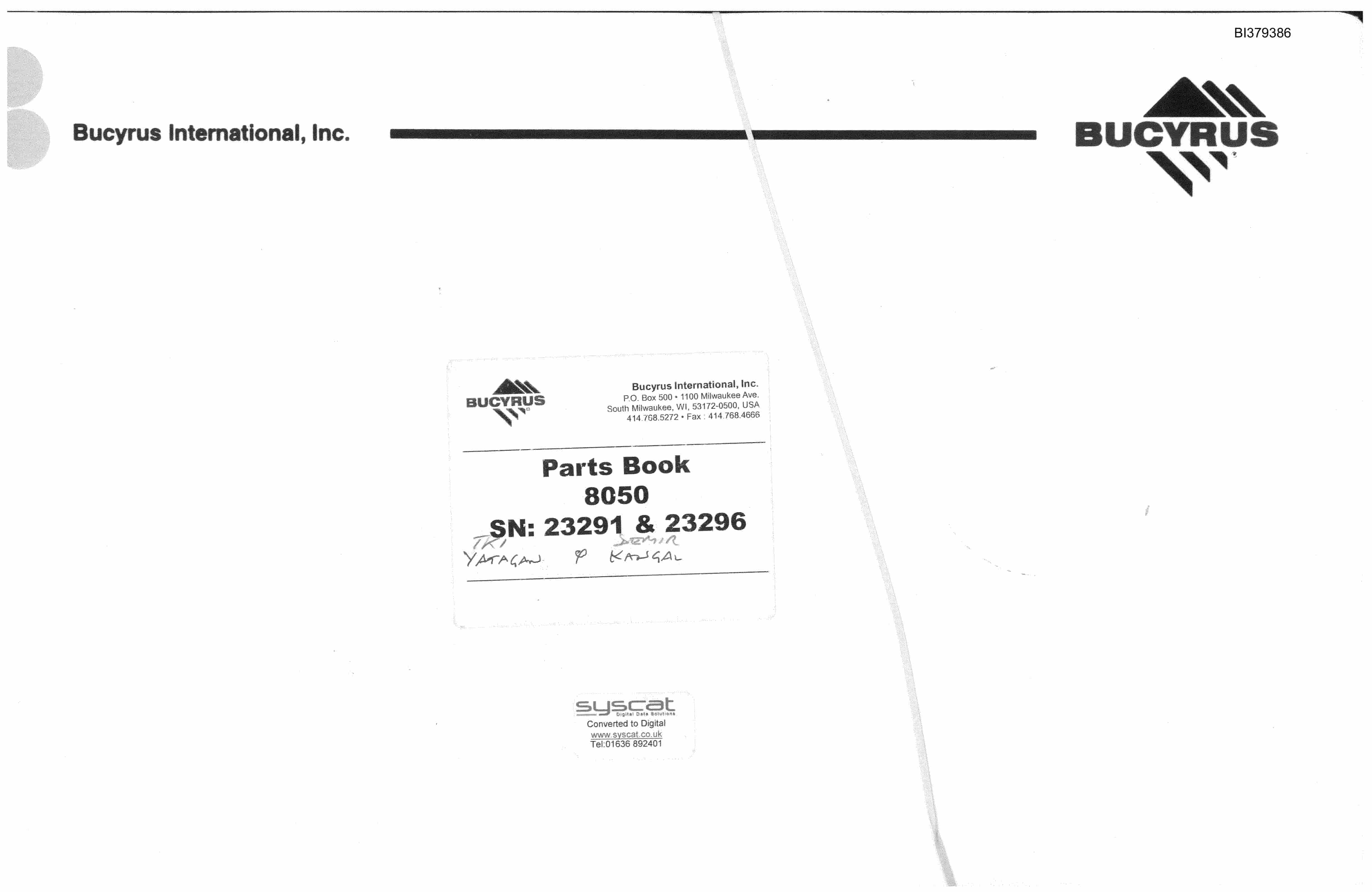 Bucyrus 8050 Walking Dragline Parts Book BI379386