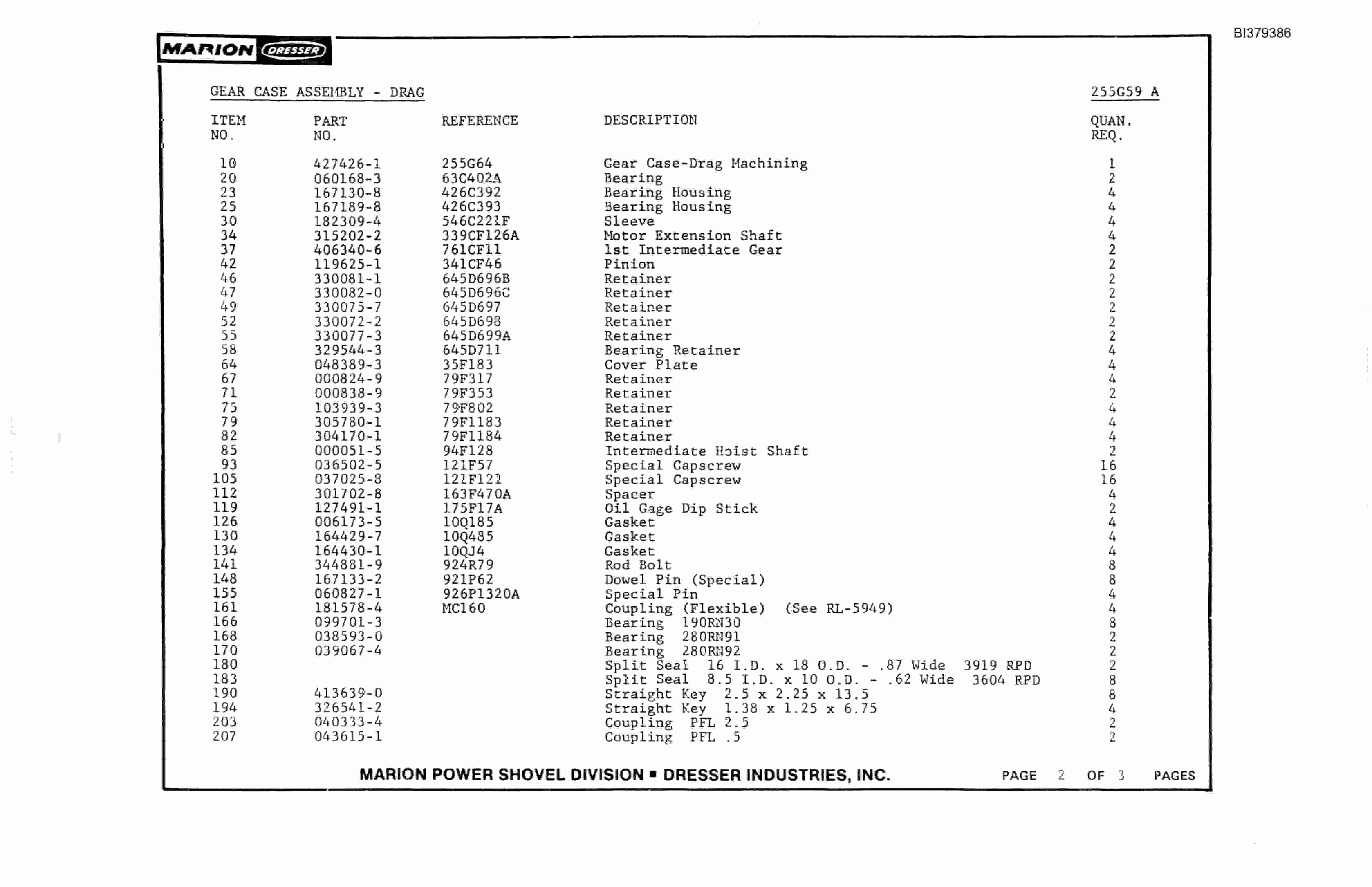 Bucyrus 8050 Walking Dragline Parts Book BI379386-4
