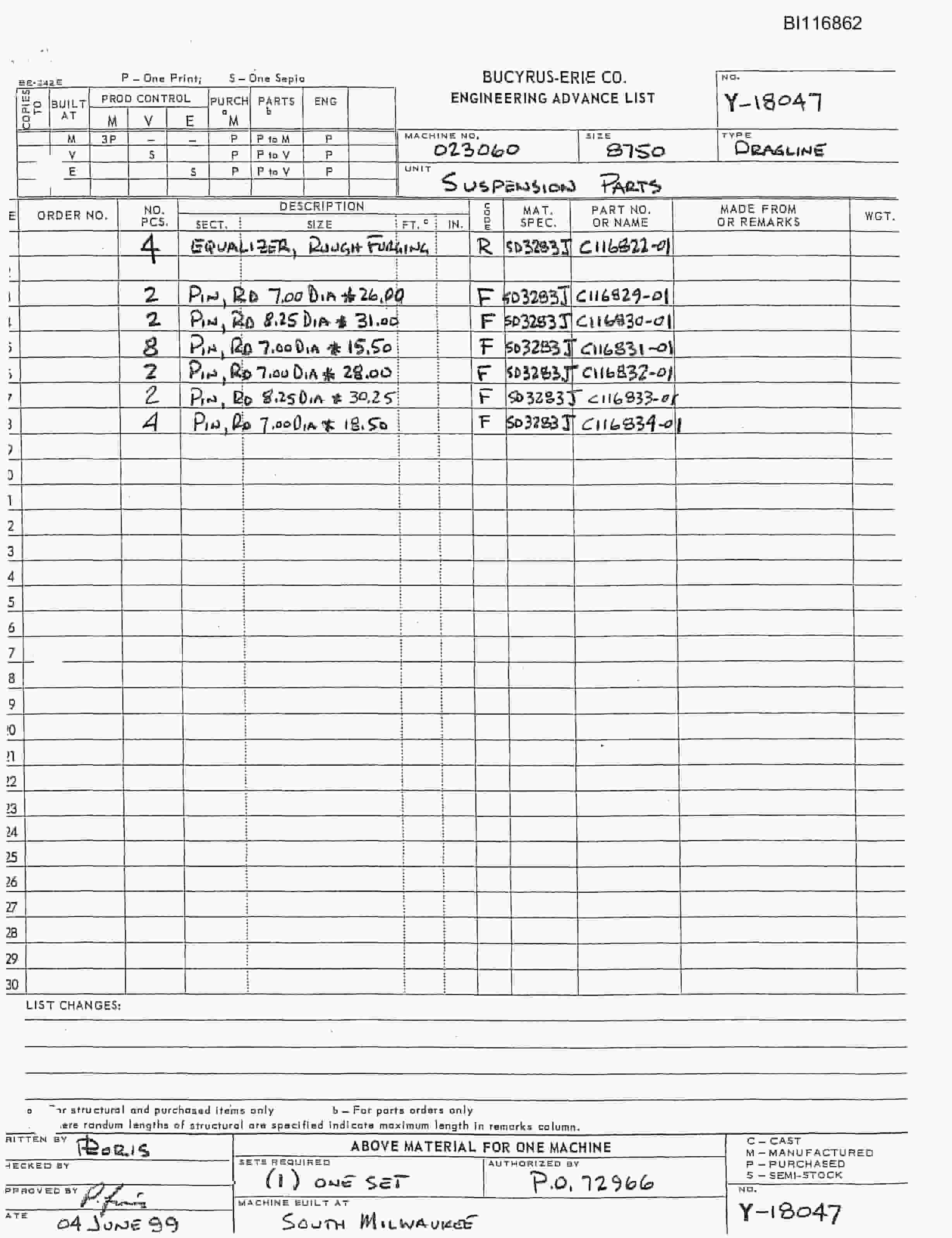 Bucyrus 8050 Walking Dragline Parts Catalog BI116862-4