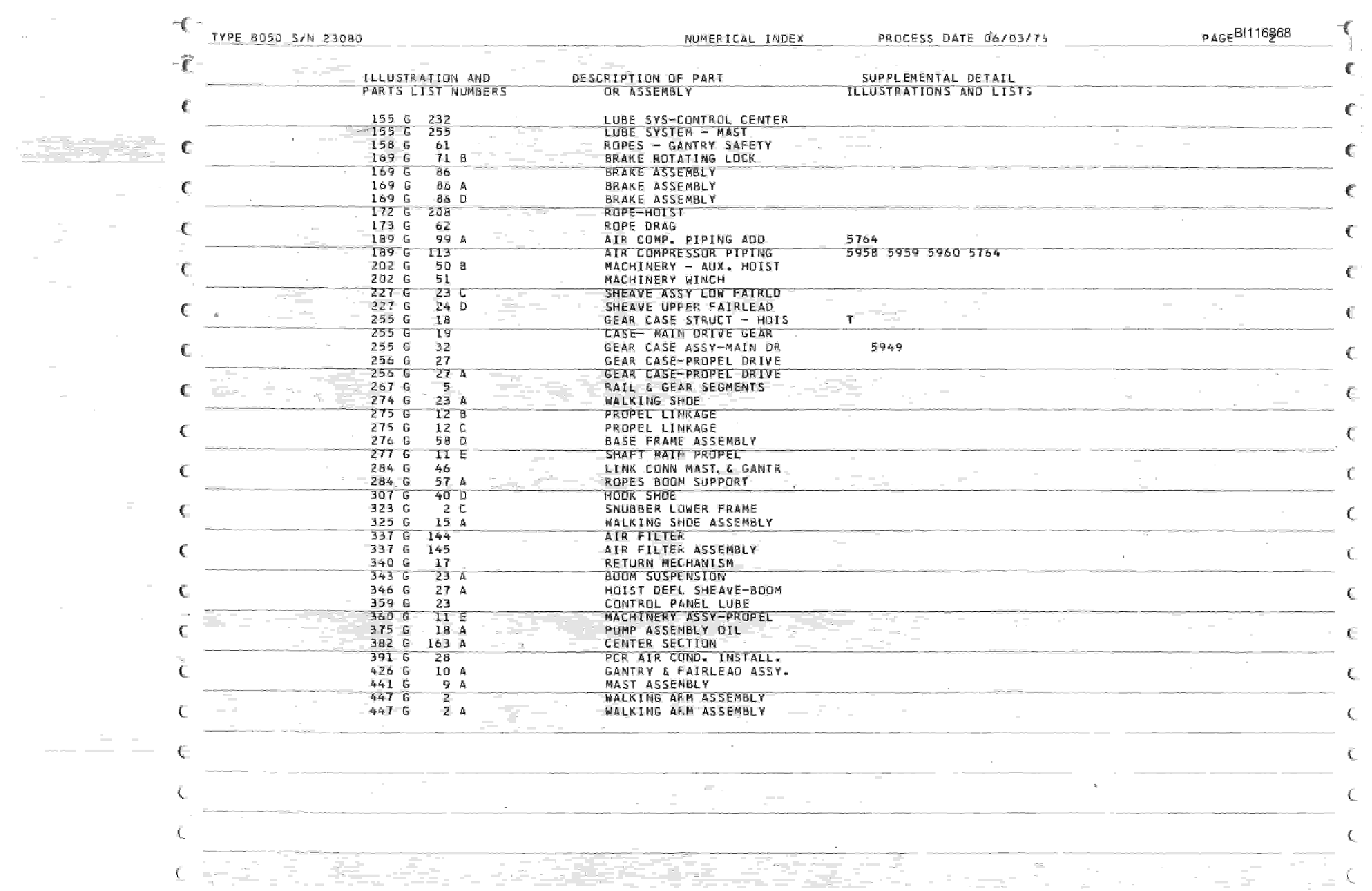 Bucyrus 8050 Walking Dragline Parts Catalog BI116868-4