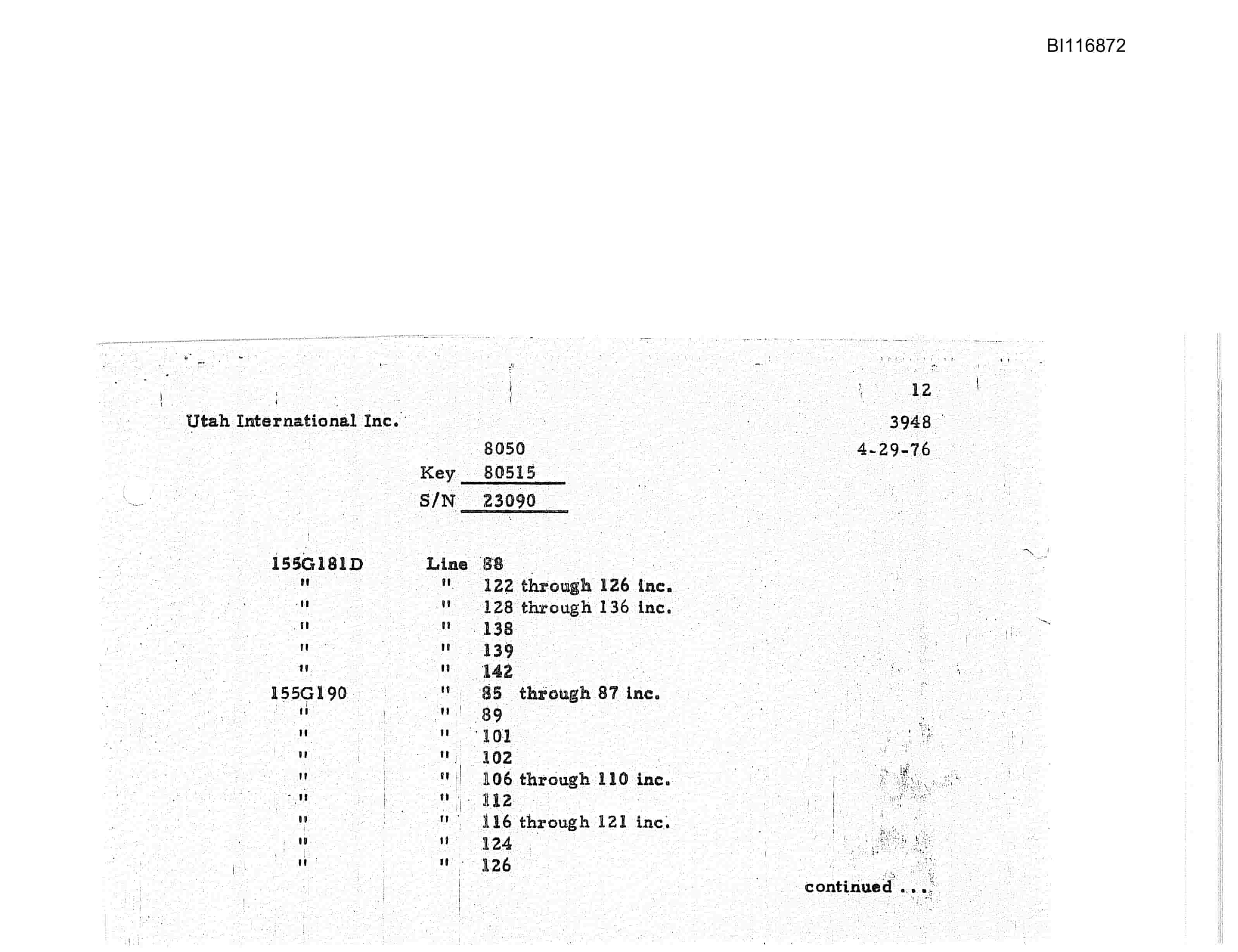 Bucyrus 8050 Walking Dragline Parts Catalog BI116872-3