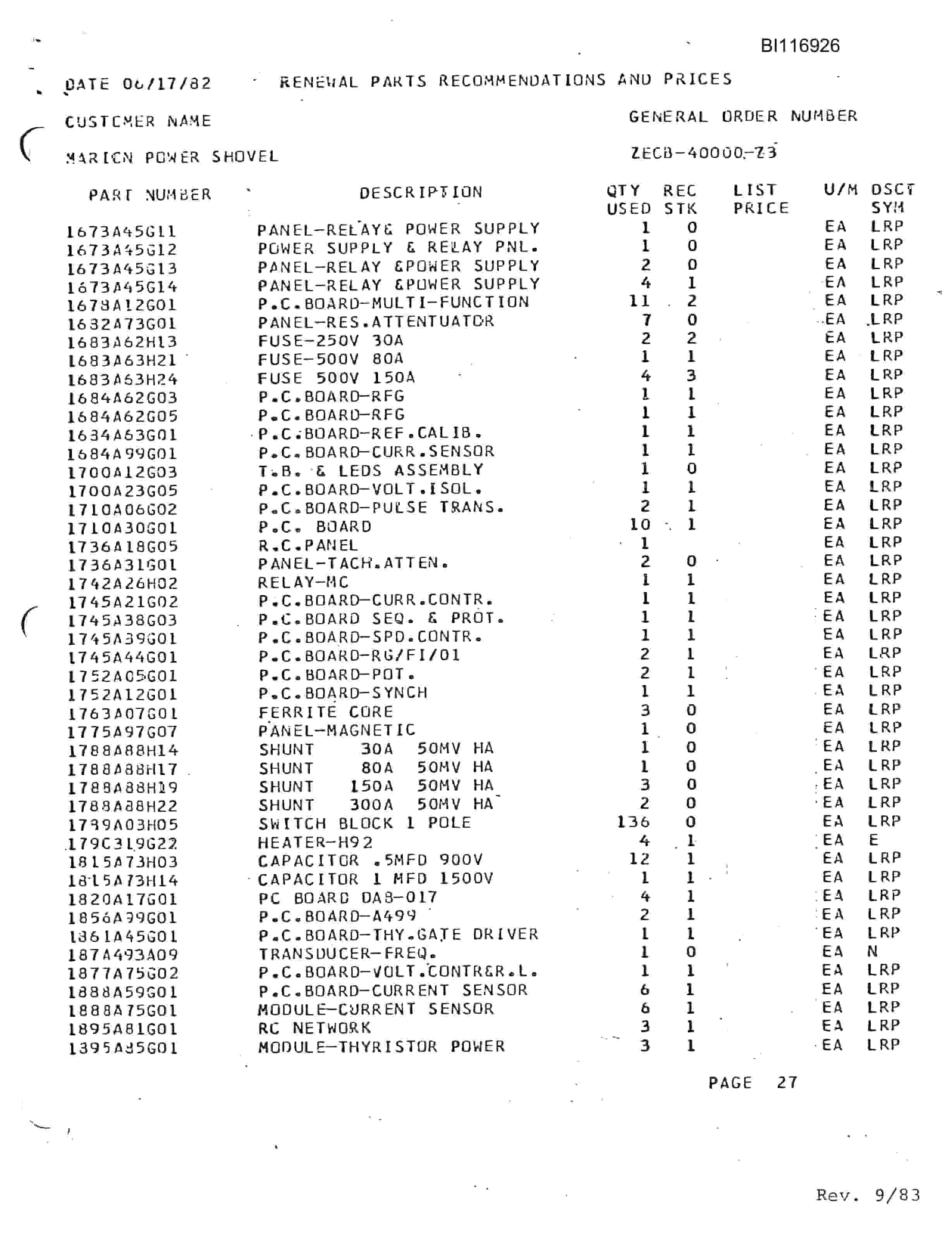 Bucyrus 8050 Walking Dragline Parts Catalog BI116926-5