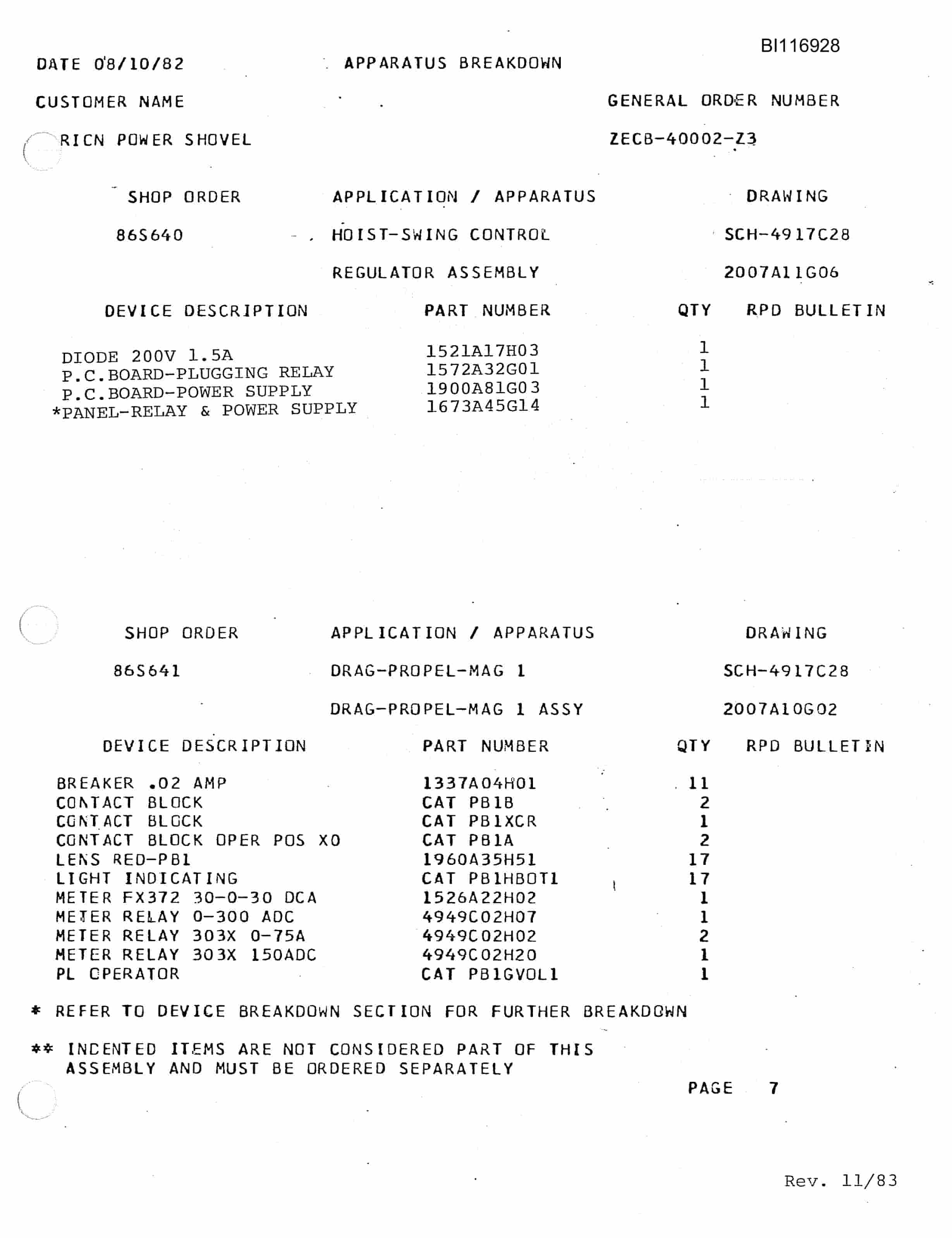 Bucyrus 8050 Walking Dragline Parts Catalog BI116928-4