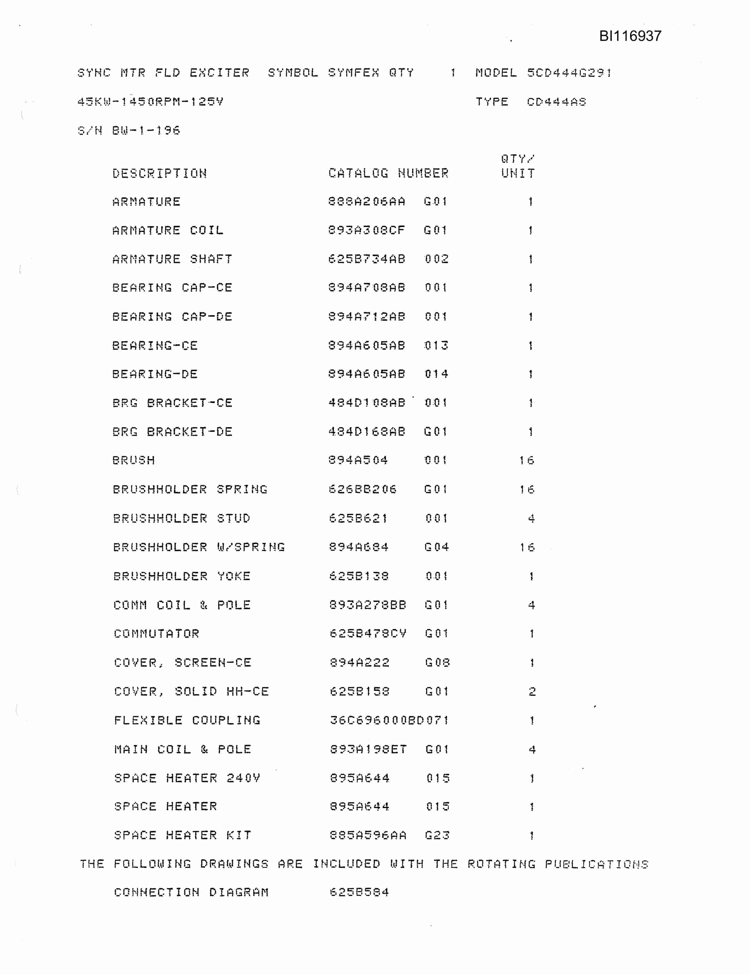 Bucyrus 8150 Parts Catalog BI116937-4