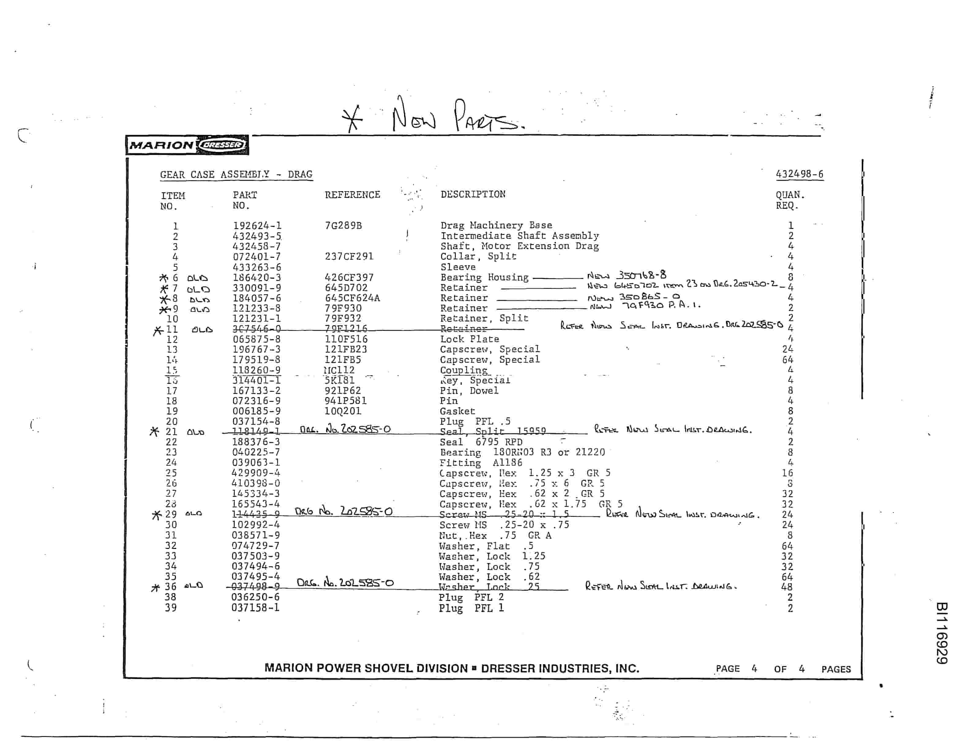 Bucyrus 8200 Dragline Parts Catalog BI116929-5