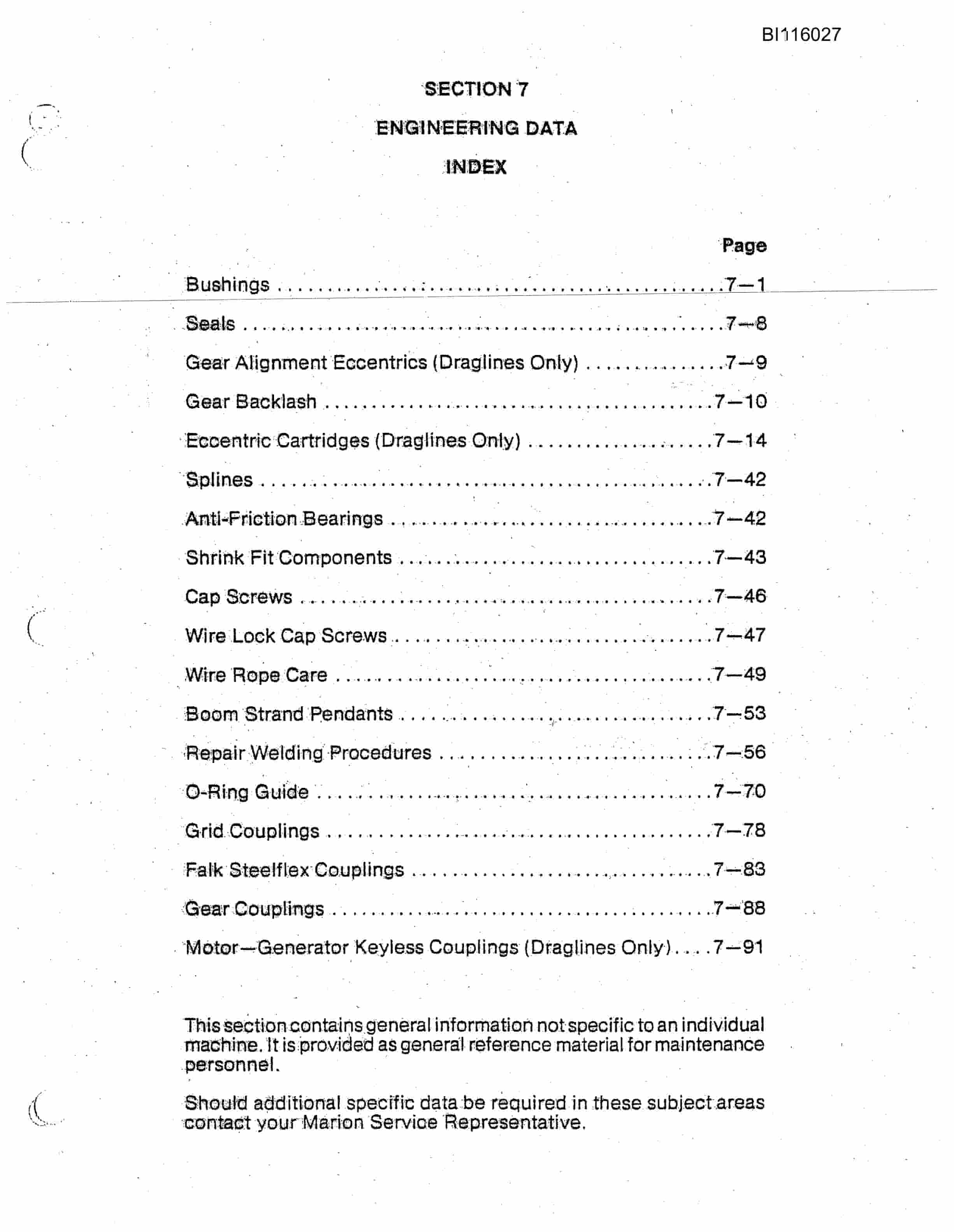 Bucyrus 8200 Dragline Technical Manual BI116027-3