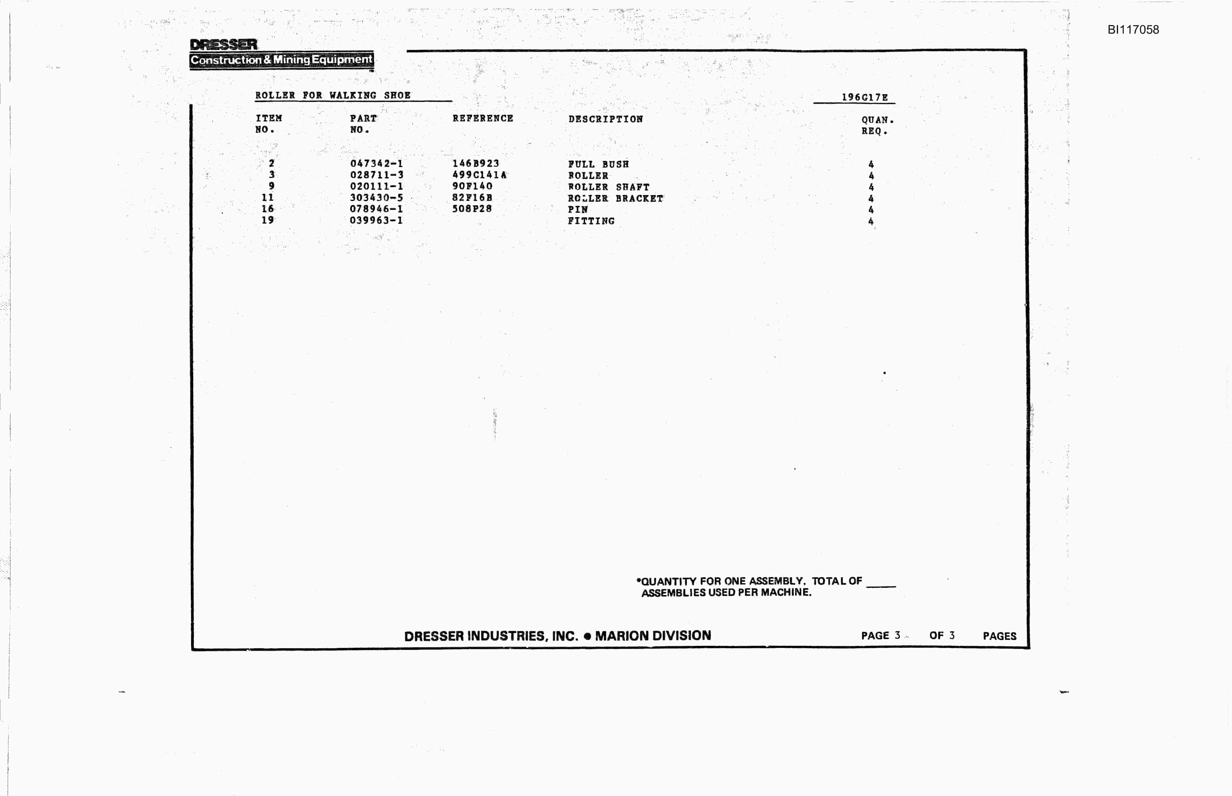Bucyrus 8200 Parts Book BI117058-4